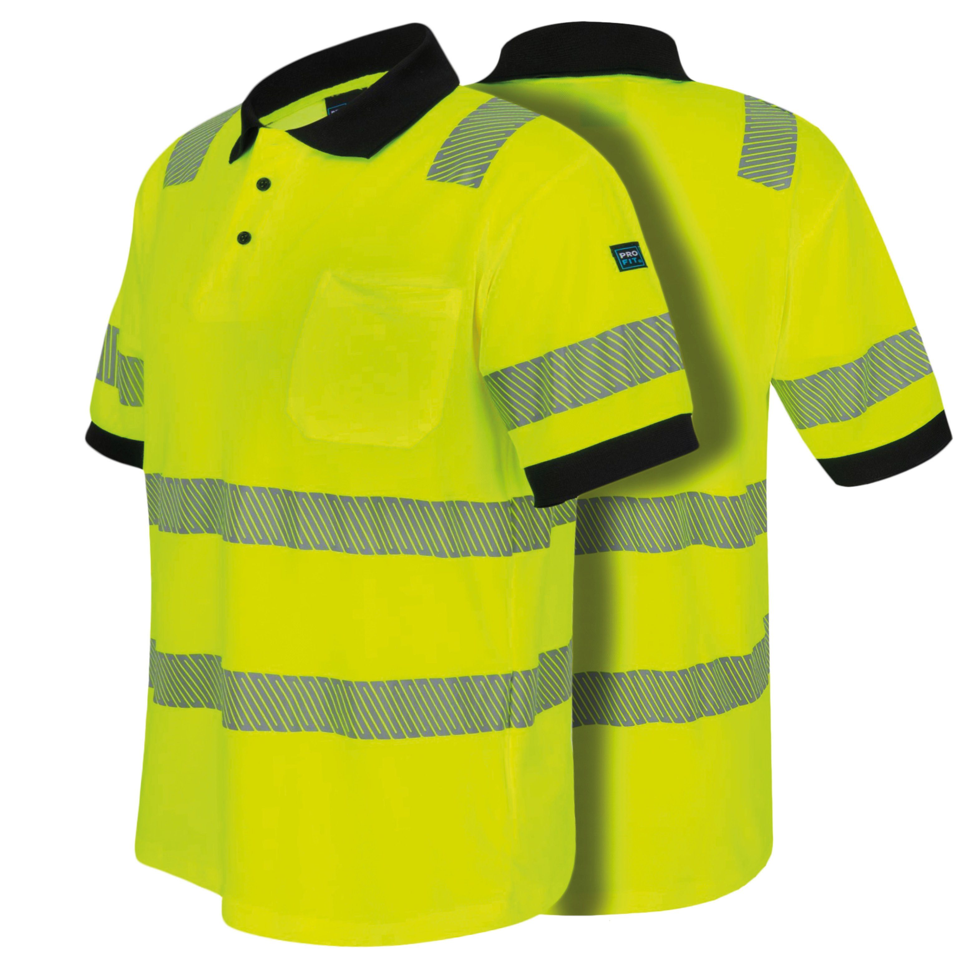 PRO FIT Poloshirt Warnschutz, Kurzarm-Polo Shirt, Arbeits-Poloshirt - Neongelb (1, Stück) Atmungsaktiv, hohe Sichtbarkeit durch Reflexstreifen, mit UV-Schutz