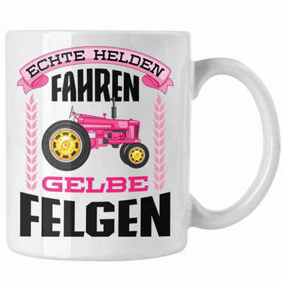 Trendation Tasse Trendation - Landwirtin Spruch Frau Geschenk Tasse Landwirtschaft Geschenke für Männer Traktor Spruch Kaffeetasse Echte Felgen