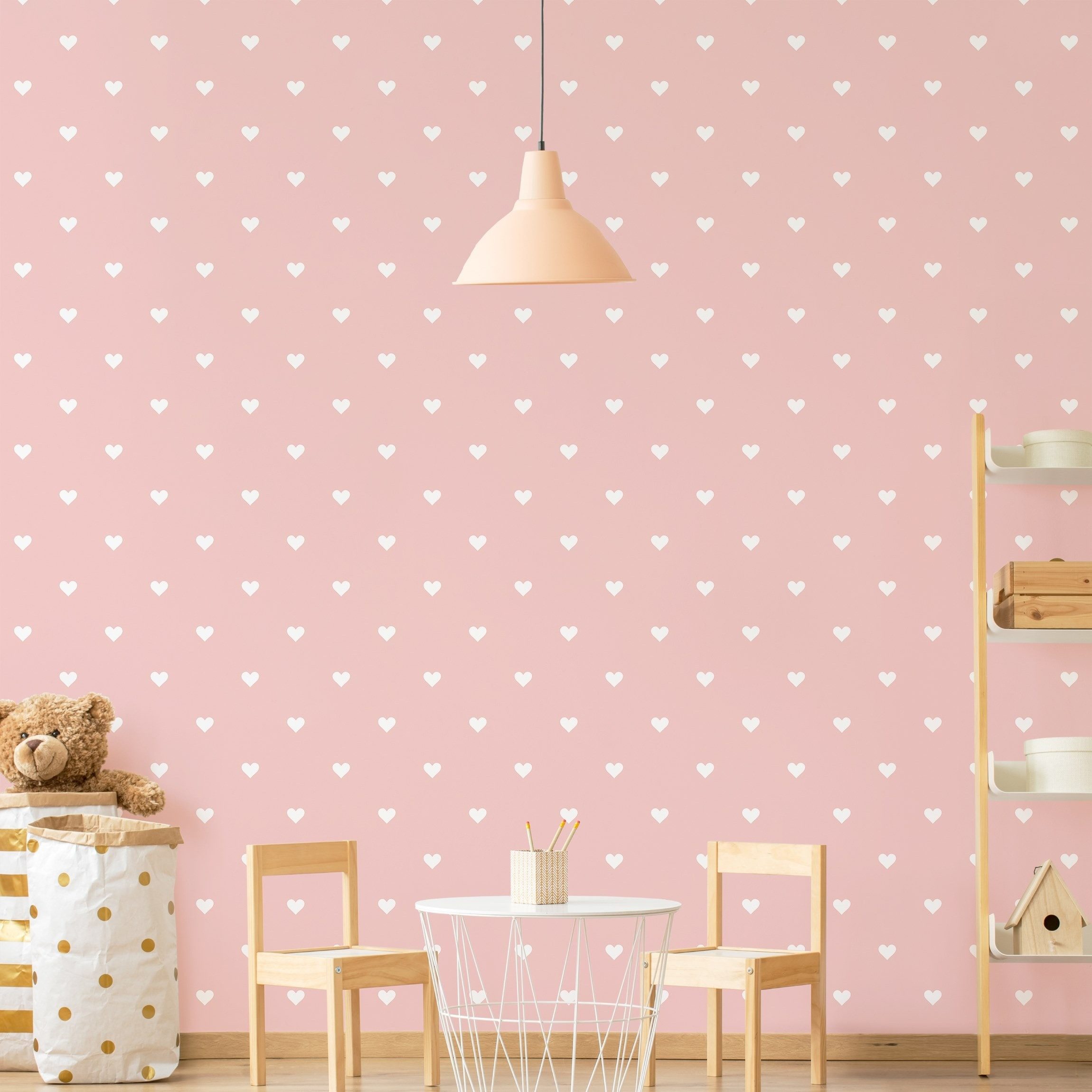Bilderdepot24 Kindertapete Kinderzimmer Weiße Herzen Rosa Kinder Wanddeko Mustertapete, Glatt, Matt, (Vliestapete inkl. Kleister oder selbstklebend), Mädchenzimmer Jungenzimmer Babyzimmer Bildtapete Fototapete Wandtapete