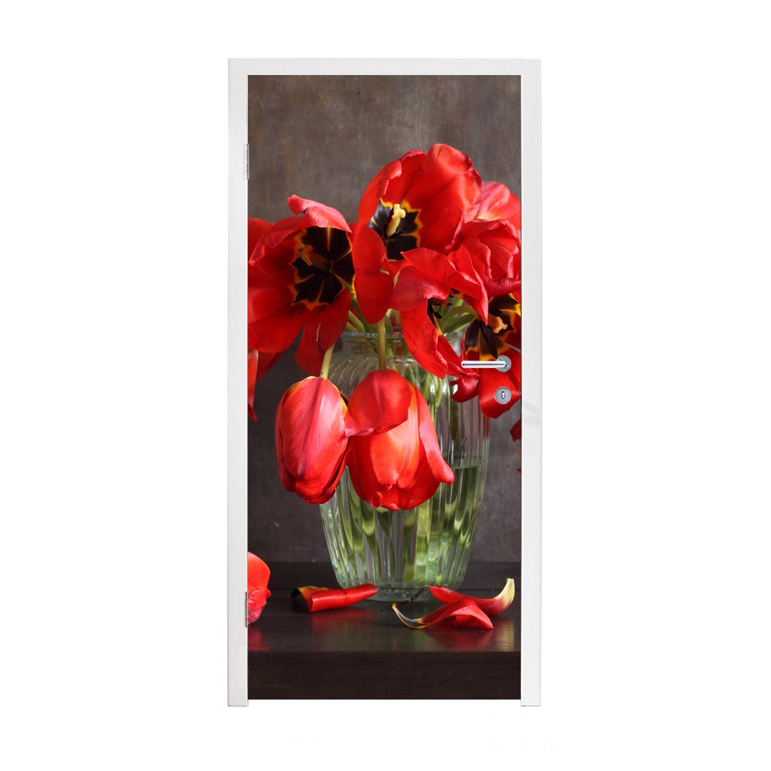 MuchoWow Türtapete Verwelkte und verblasste rote Tulpen, Matt, bedruckt, (1 St), Fototapete für Tür, Türaufkleber, 75x205 cm