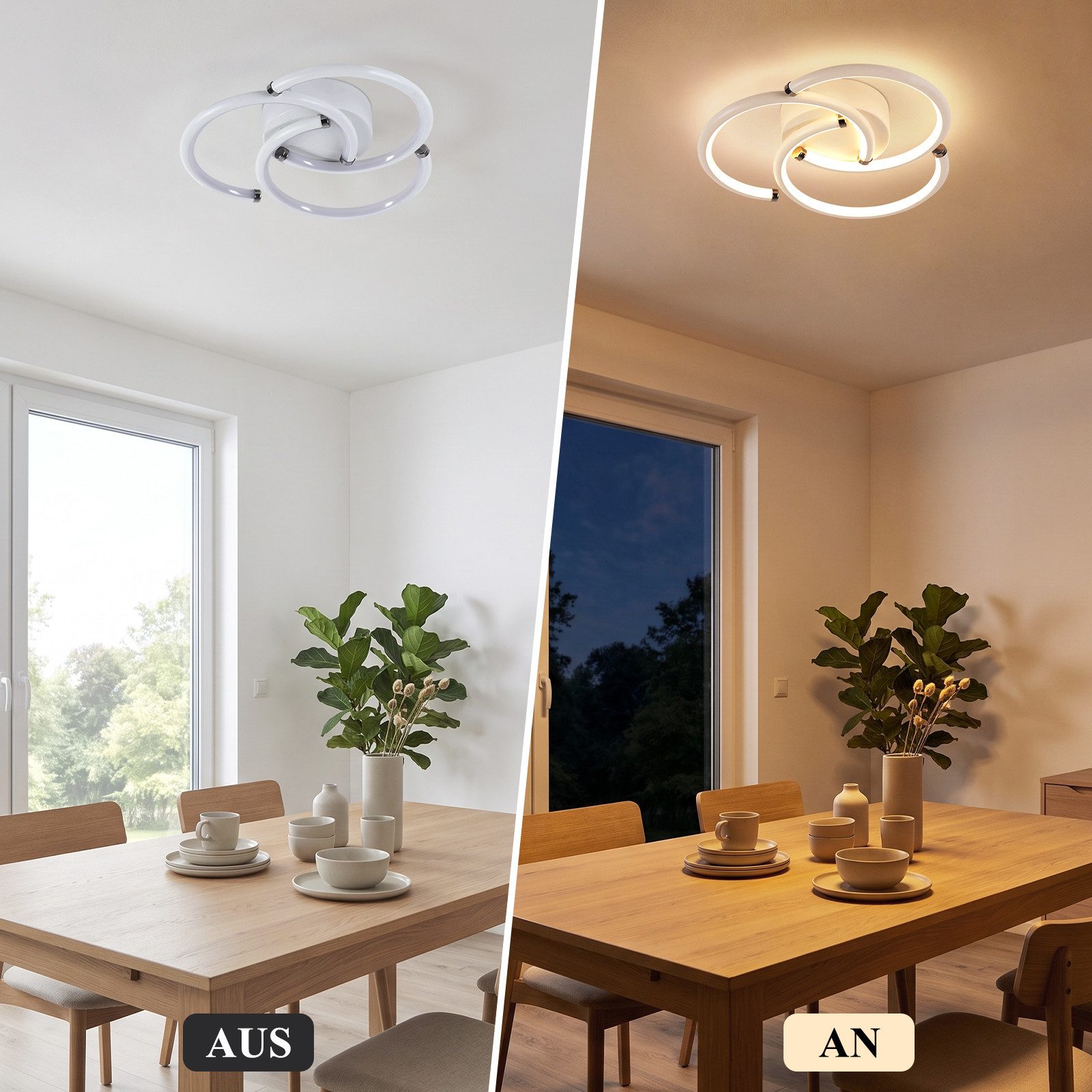Nettlife LED Deckenleuchte Schwarz/Weiß Modern Ring Deckenlampe Metall Rund Deckenbeleuchtung, 24W 3000K Deckenlampe für Schlafzimmer Wohnzimmer Küche Flur Büro – Bild 4 von 5