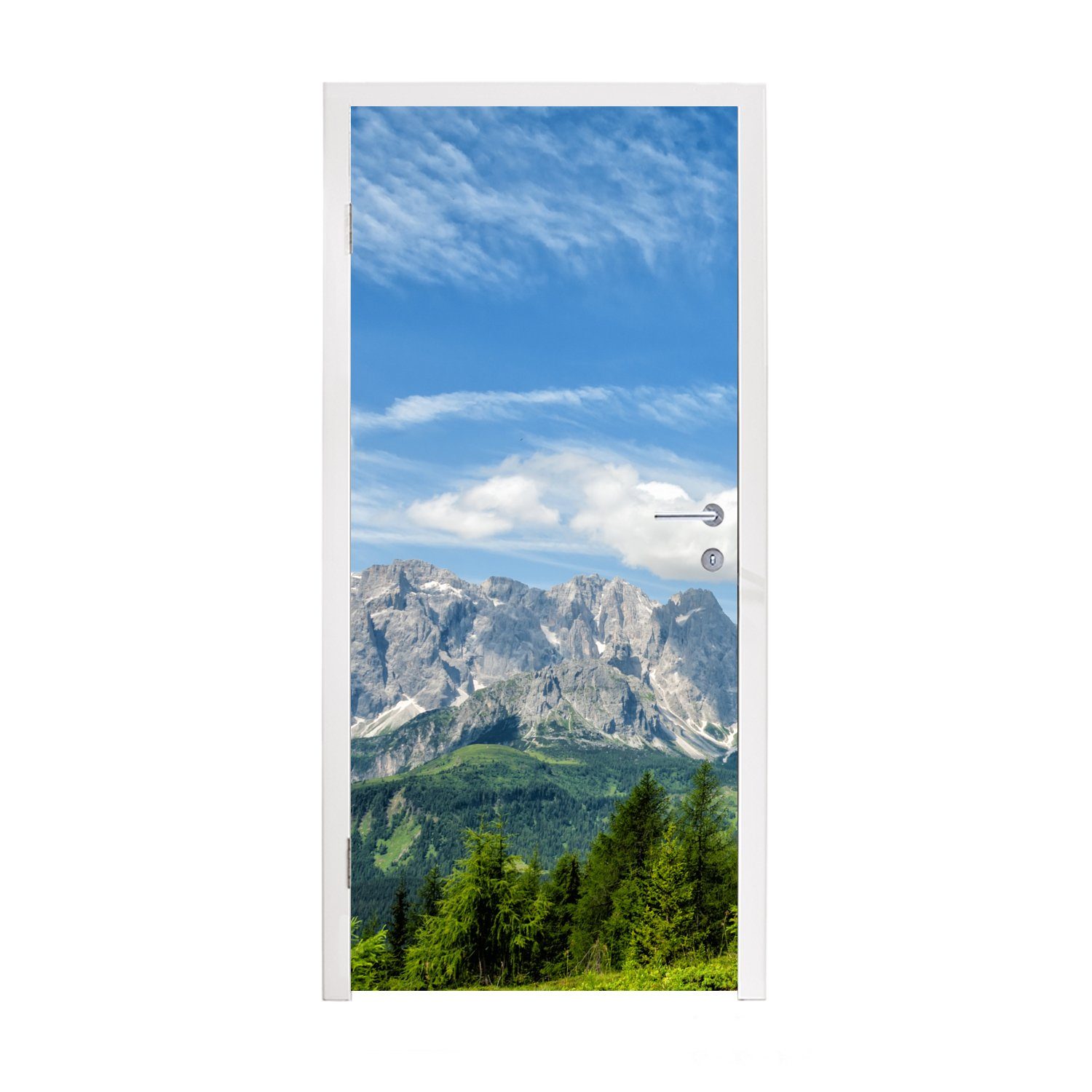 Matt, für 75x205 - Berge Alpen Türaufkleber, - Türtapete Tür, Gras, cm MuchoWow bedruckt, (1 Fototapete St),
