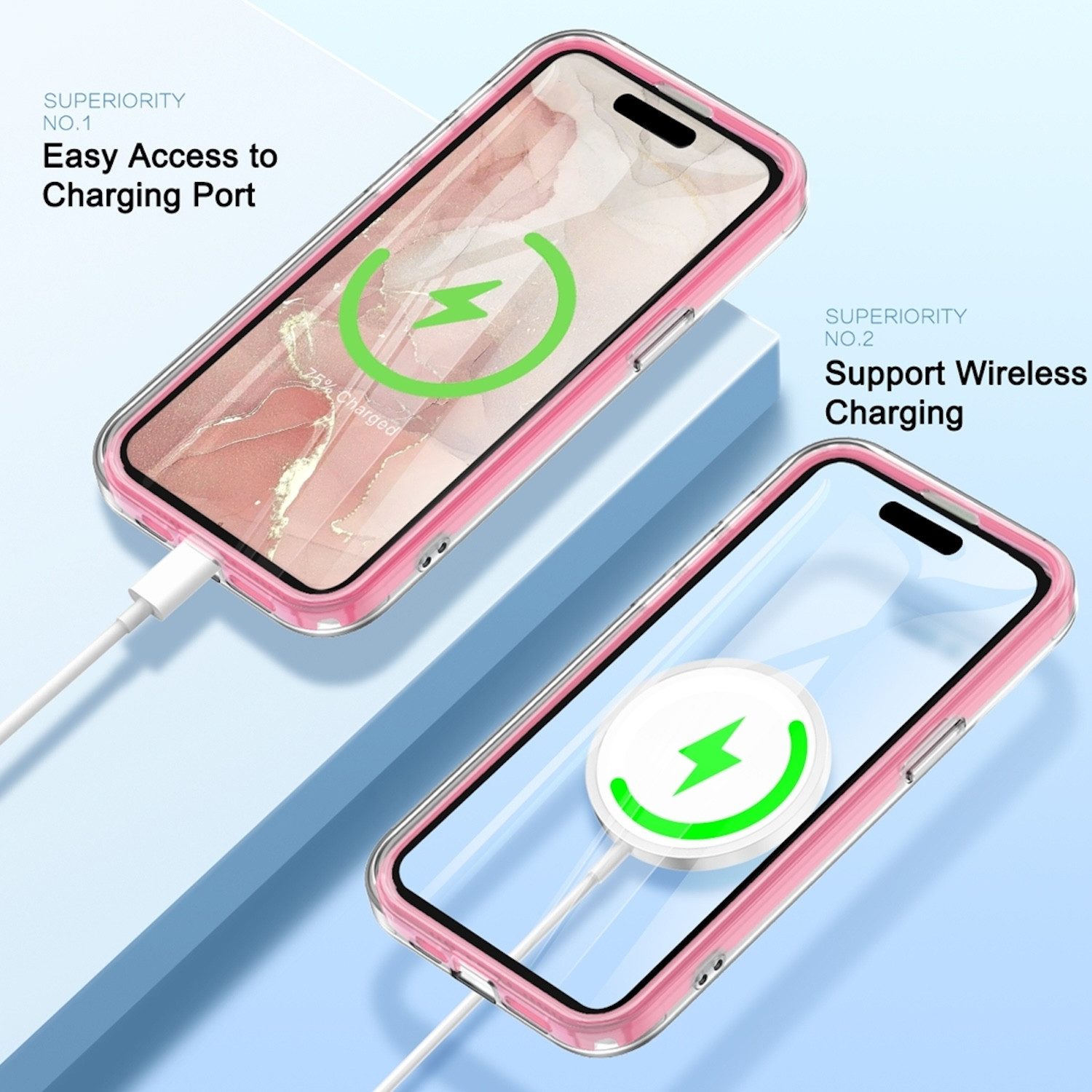 Wigento Handyhülle Für Apple iPhone 15 Pro Max Feder Design Bumper TPU Schutz Hülle Rosa