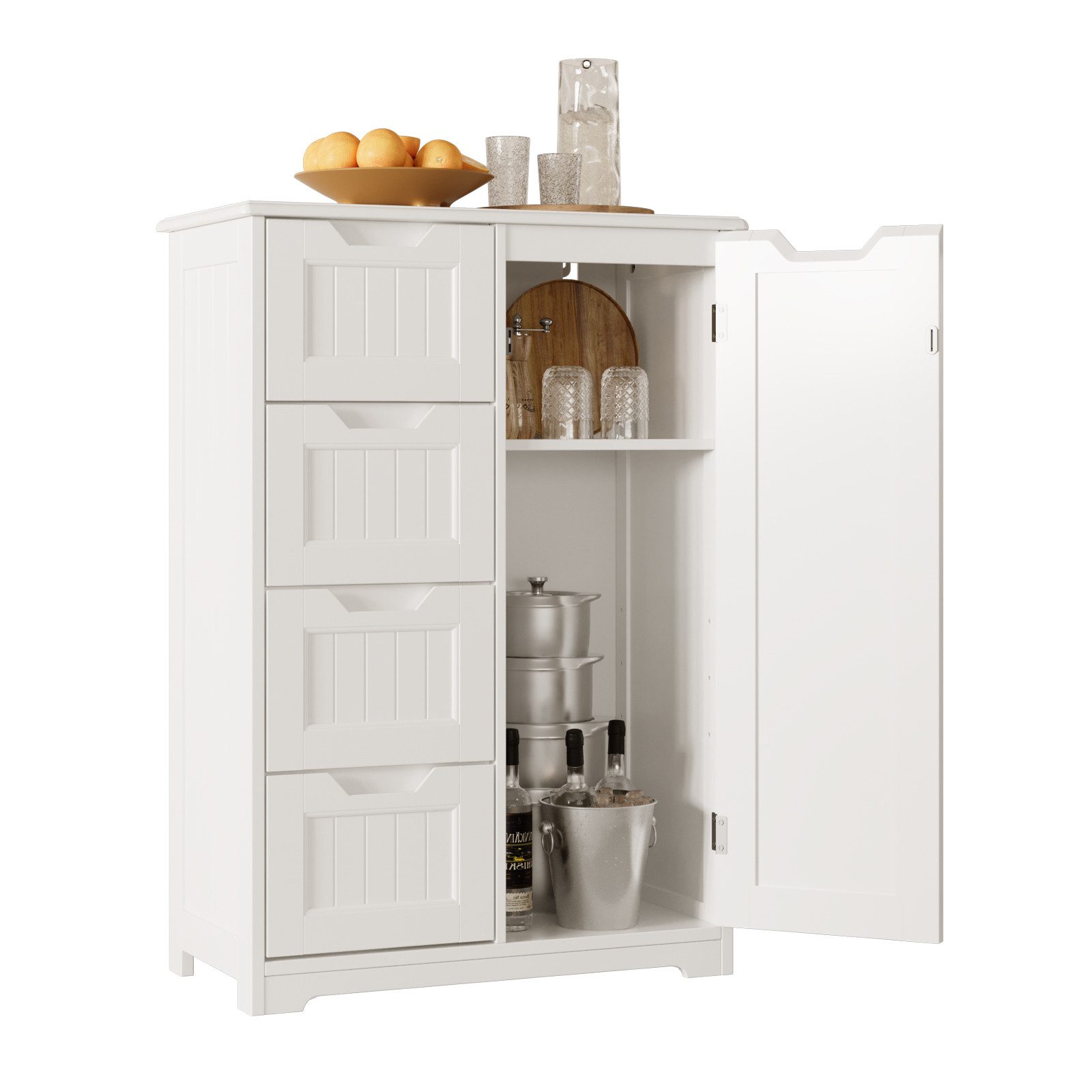 Bealife Badkommode,Sideboard,weiß, mit 4 Schubladen und 1 Tür, verstellbare Ablage