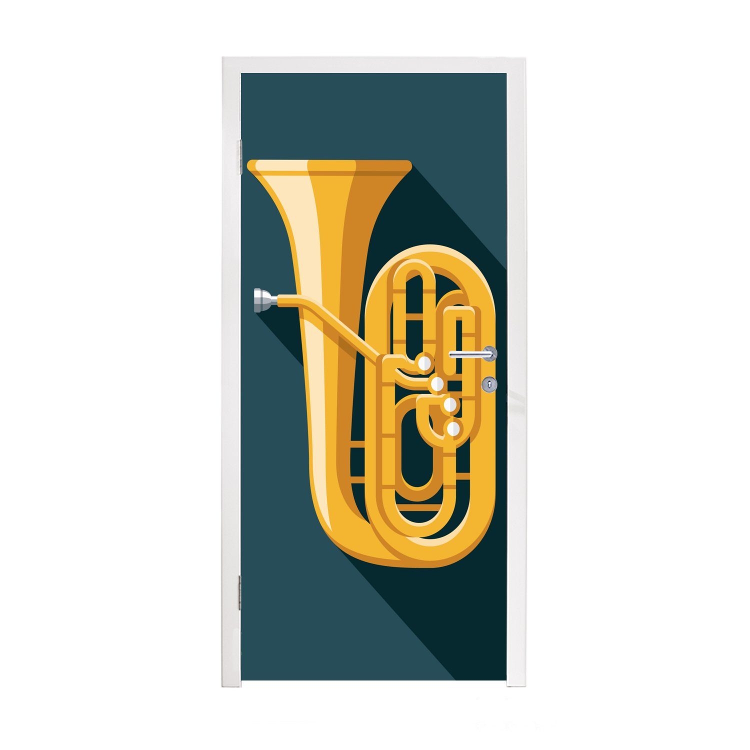 MuchoWow Türtapete Ein Piktogramm, das eine goldene Tuba darstellt, Matt, bedruckt, (1 St), Fototapete für Tür, Türaufkleber, 75x205 cm