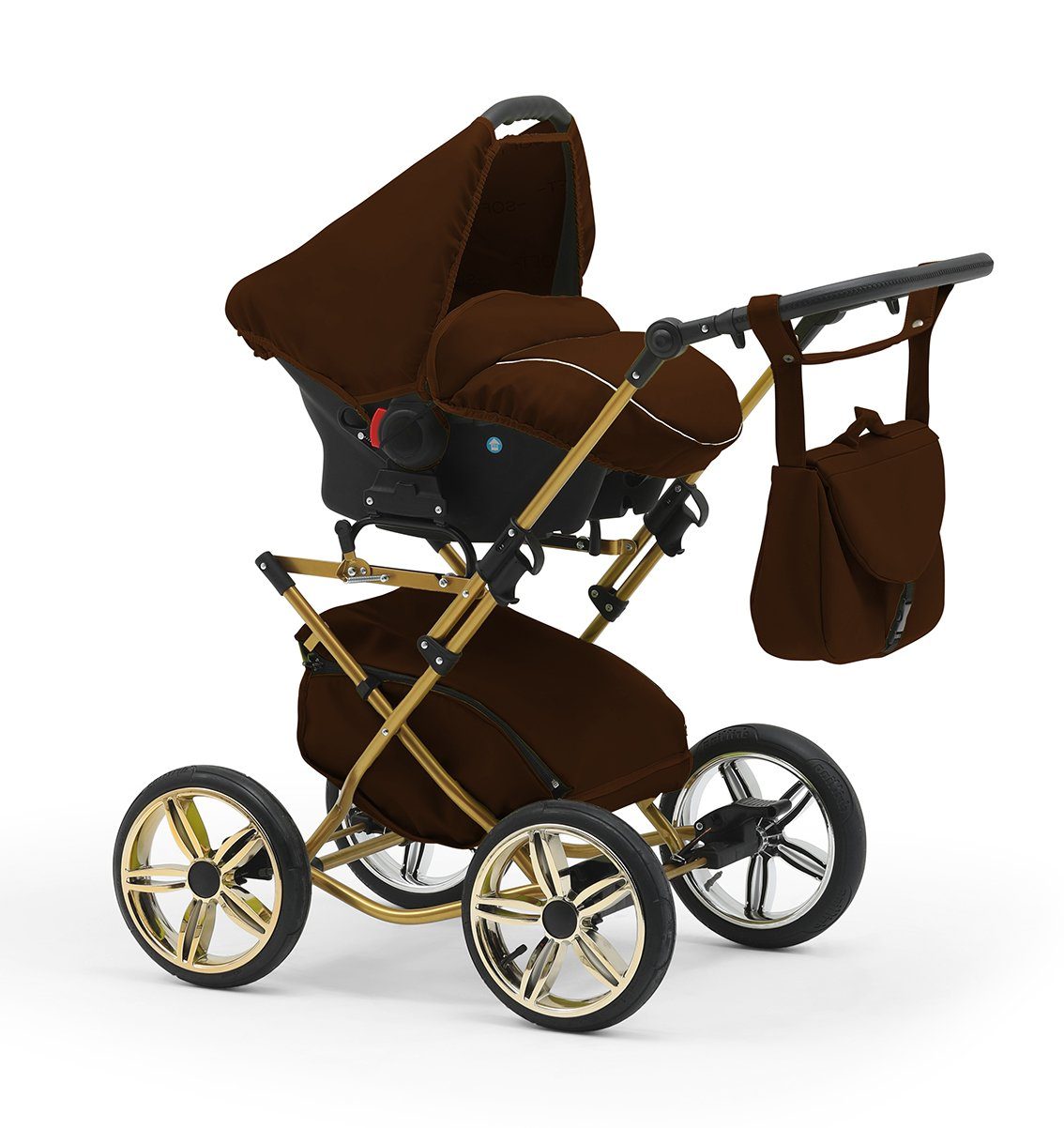 4 und Kombi-Kinderwagen Sorento 14 in 1 inkl. Autositz Base in - Braun Designs babies-on-wheels 10 Iso - Teile