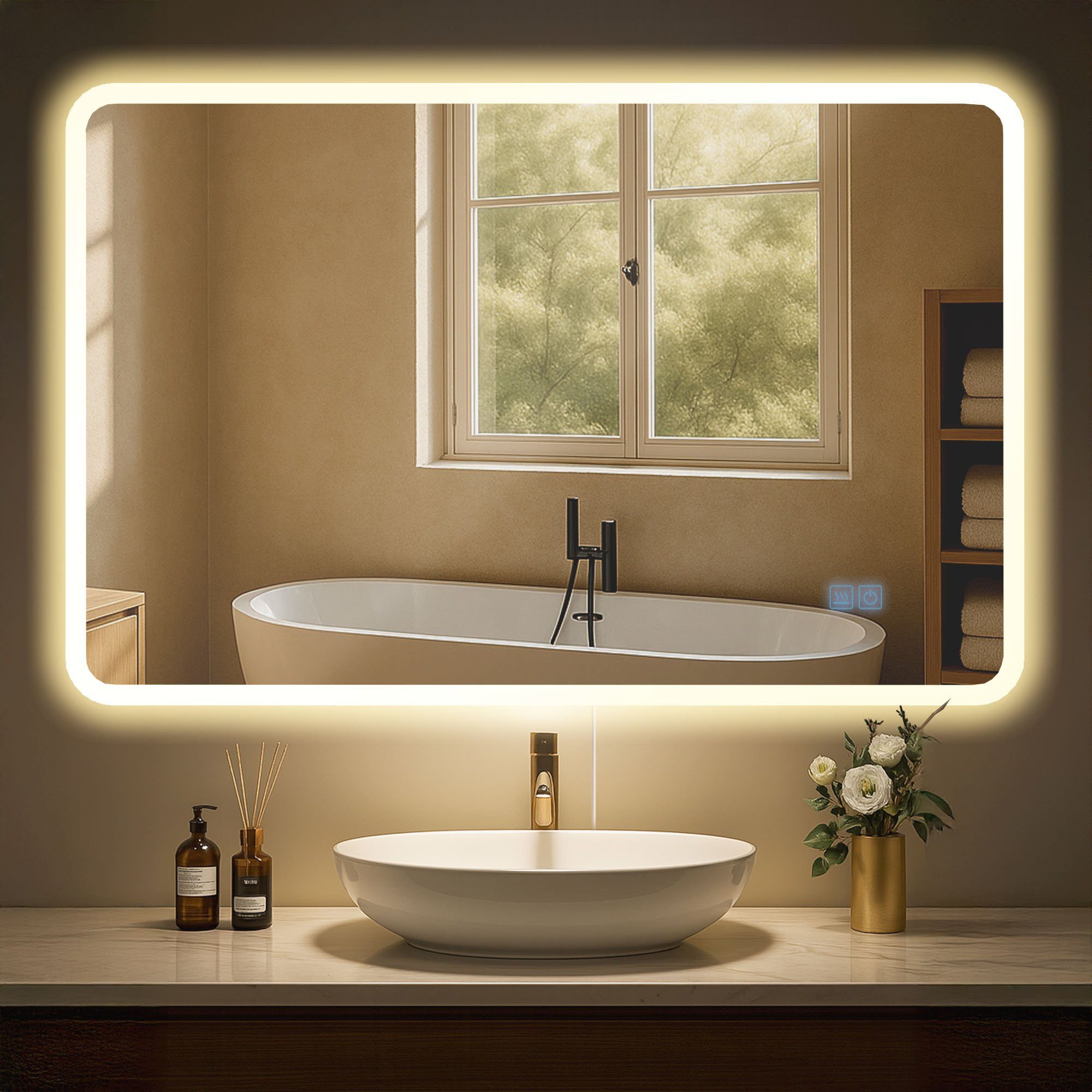 CLP Wandspiegel Jericho (1er), Anti-Beschlag, LED-Licht, dimmbar, 3 Modi, IP44