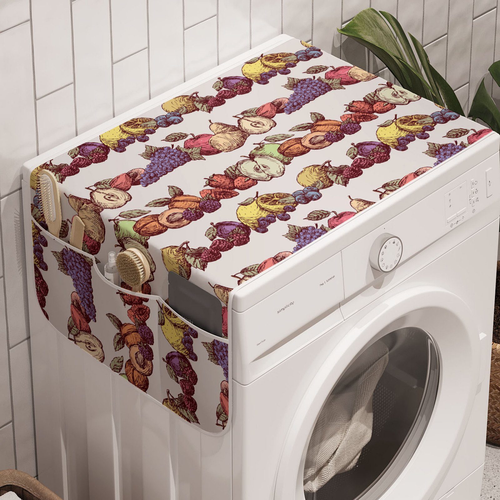Abakuhaus Badorganizer Anti-Rutsch-Stoffabdeckung für Waschmaschine und Trockner, Obst Hohe Detaillierte Reife Früchte