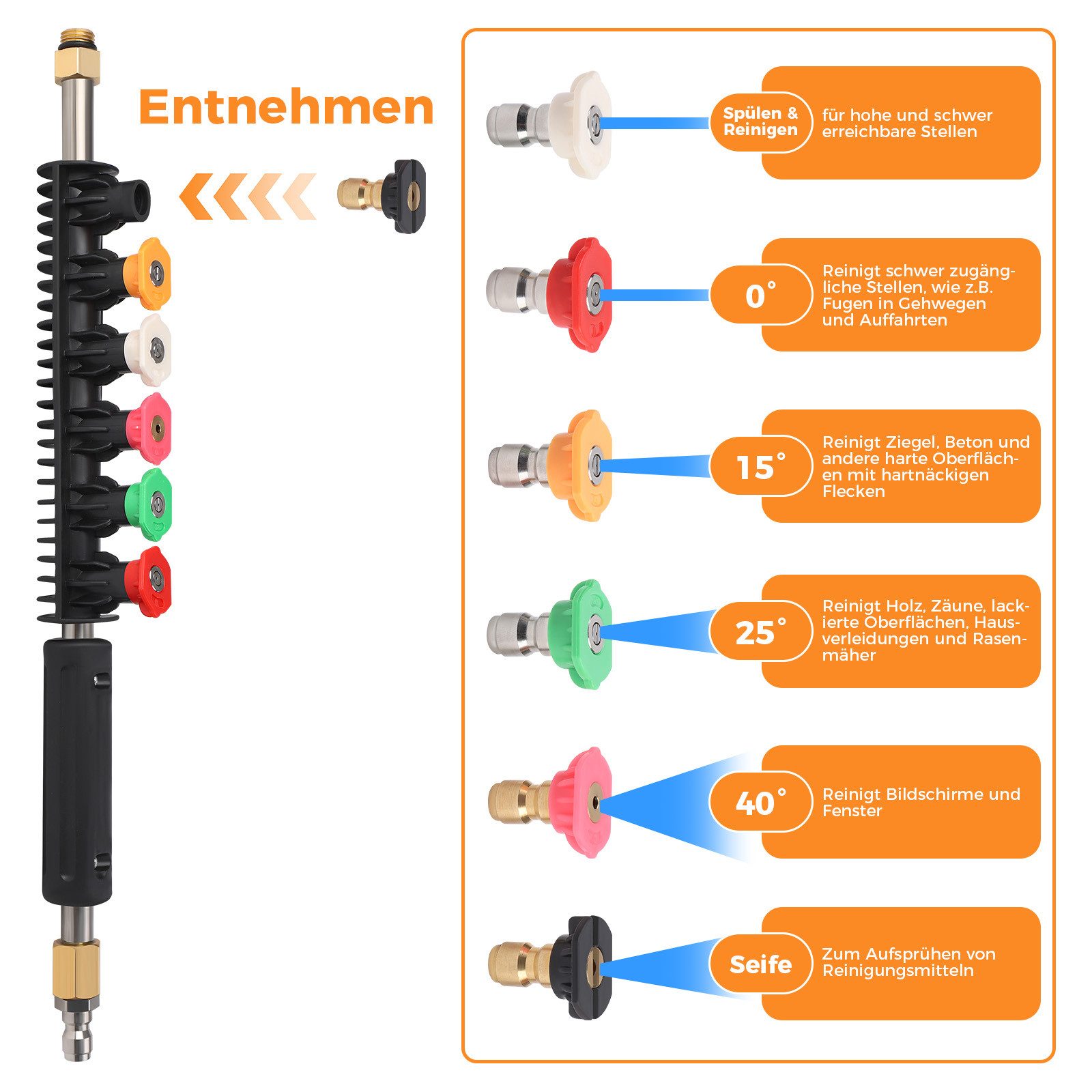 PRIISF Hochdruckreiniger Hochdruckreiniger-Verlängerungsstab 11 tlg 4000PSI mit Karcher-Adapter, Hochdruckreiniger-Ersatzlanze Verlängerungslanze Karcher K-Serie K2-7