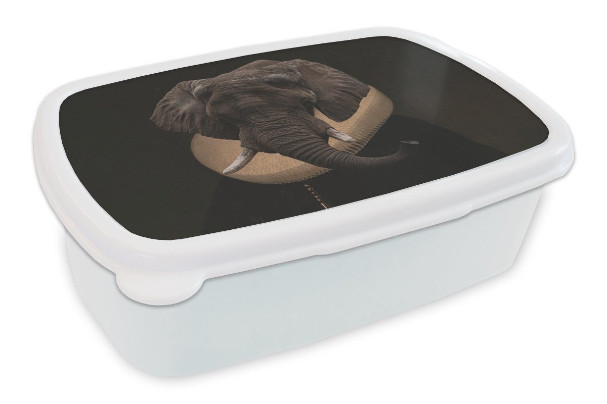 MuchoWow Lunchbox Alte Meister - Elefant - Kunst, Kunststoff, (2-tlg), Brotbox für Kinder und Erwachsene, Brotdose, für Jungs und Mädchen weiß