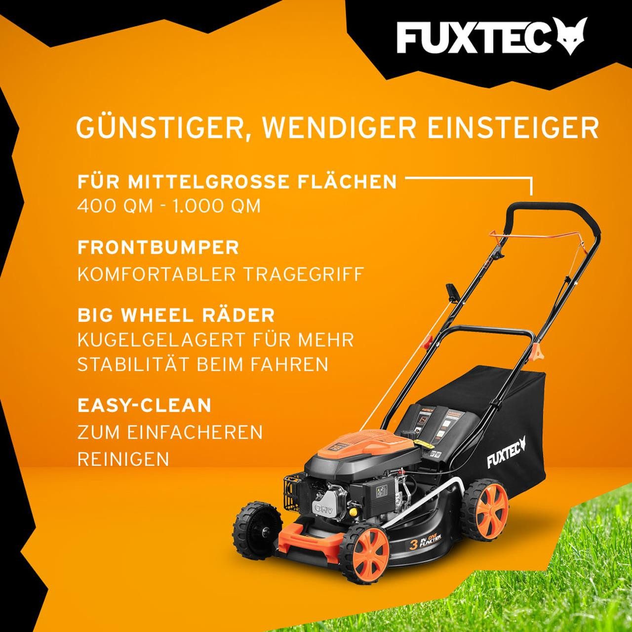 FUXTEC Benzinrasenmäher FX-RM4646ECO, 45,7 cm Schnittbreite, 25-75mm Schnitthöhe, 50L Fangkorb, aerodynamischer Frontbumper – Bild 4 von 5