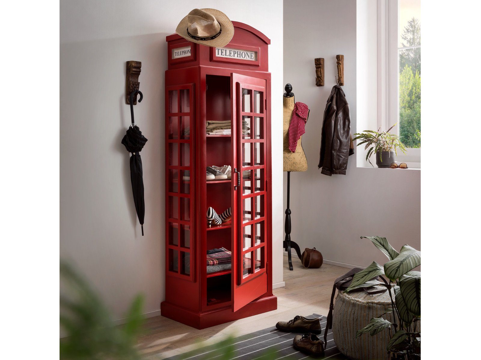 Design London I Glasschrank Telefonzelle Vitrine Bücherregal rot I I massivum