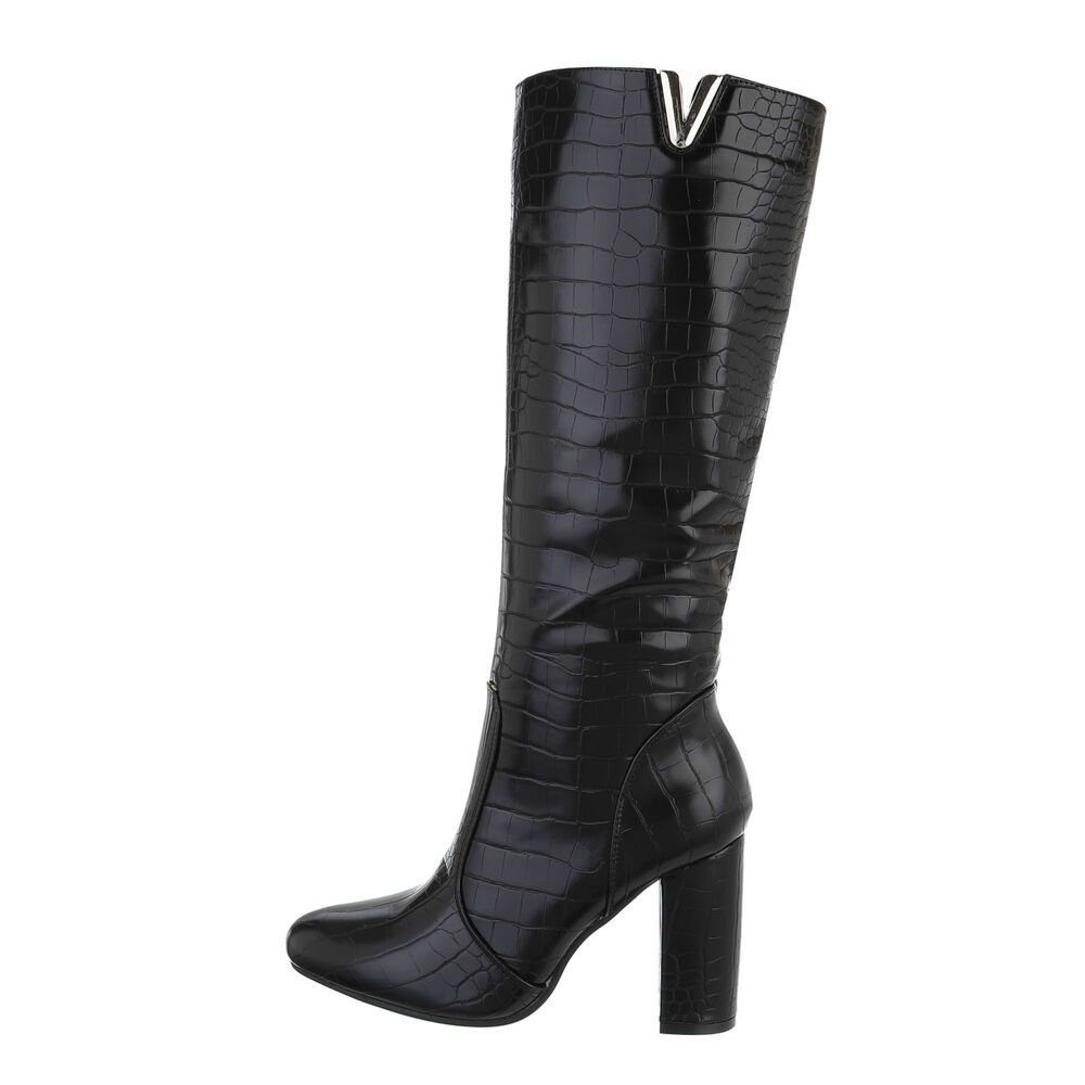 Ital-Design Damen Elegant Stiefel Blockabsatz High-Heel Stiefel in Schwarz