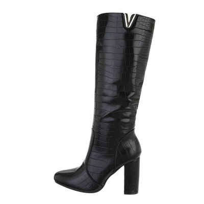 Ital-Design »Damen Elegant« Stiefel Blockabsatz High-Heel Stiefel in Schwarz