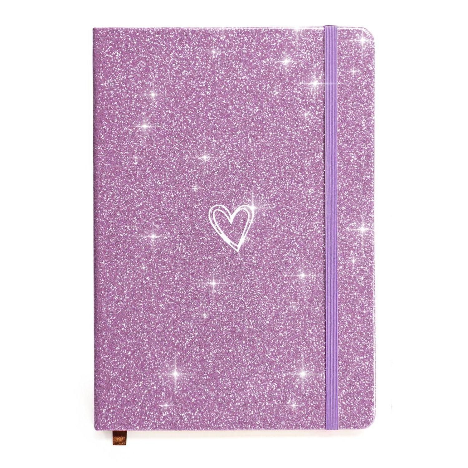 Tagebuch A5 Notizbuch Glitzer Herz Hardcover Violett