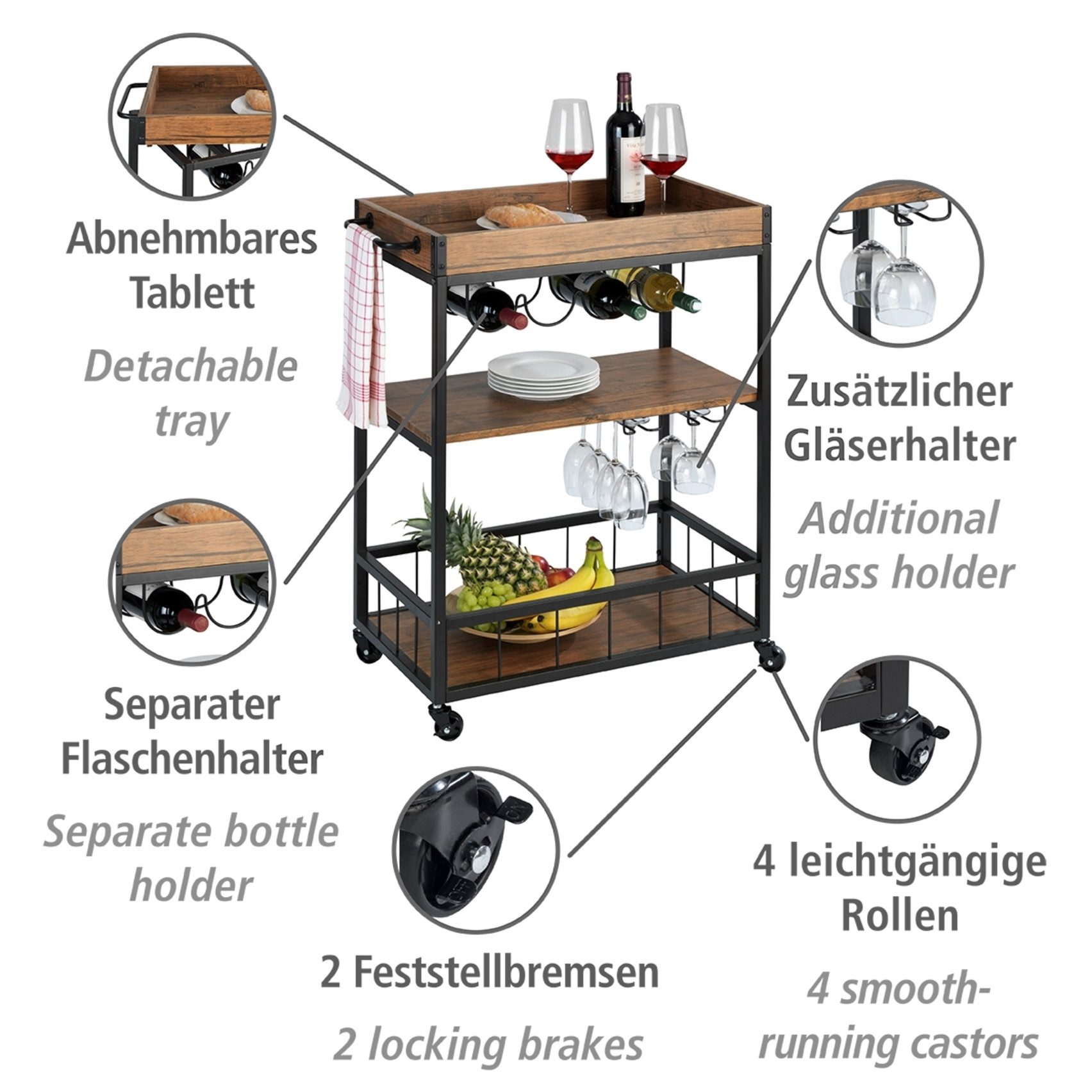 WENKO Servierwagen Modell Rustico, Küchenwagen mit günstig online kaufen