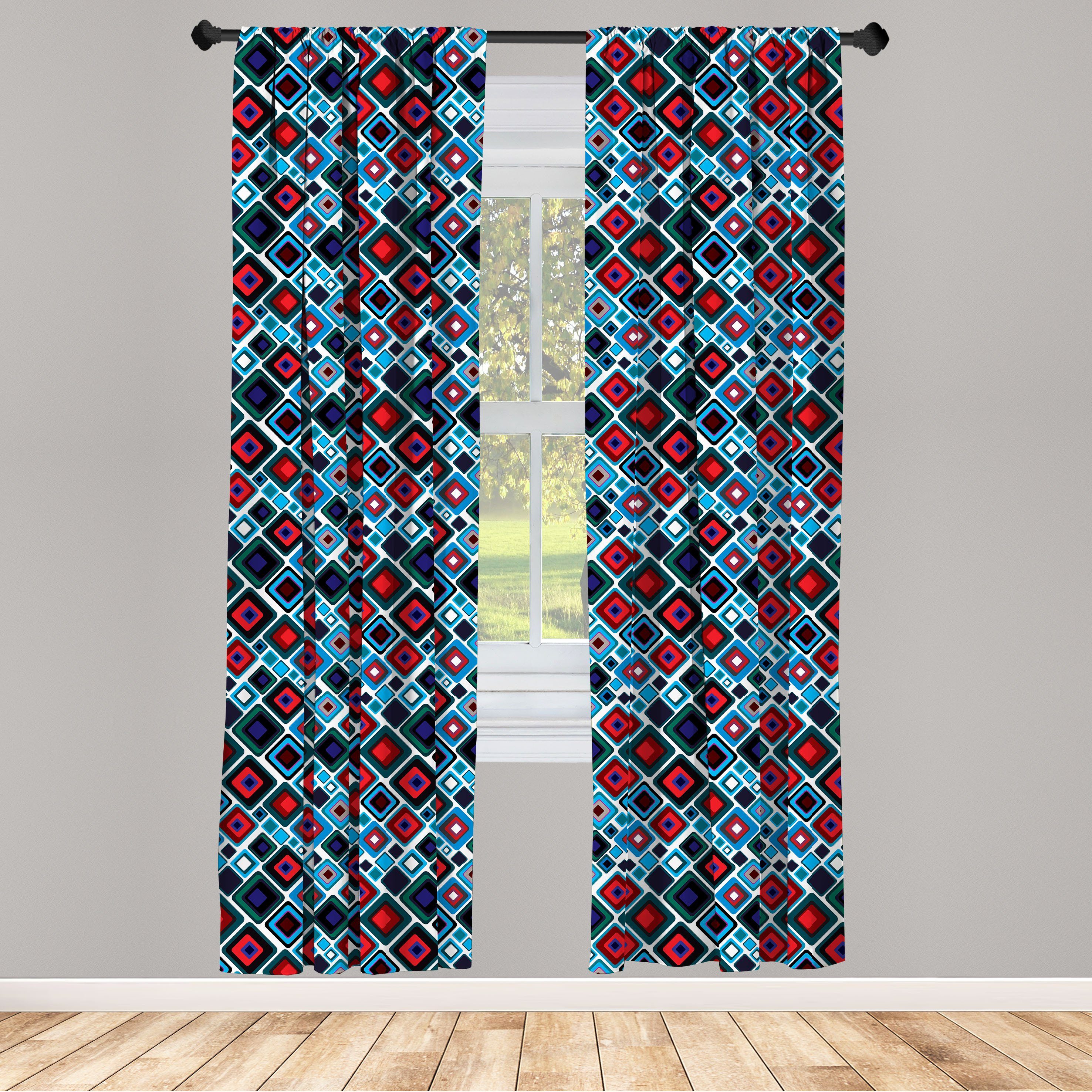 Gardine Vorhang für Wohnzimmer Schlafzimmer Dekor, Abakuhaus, Microfaser, Retro Abstrakt: Quadrate Entwurf