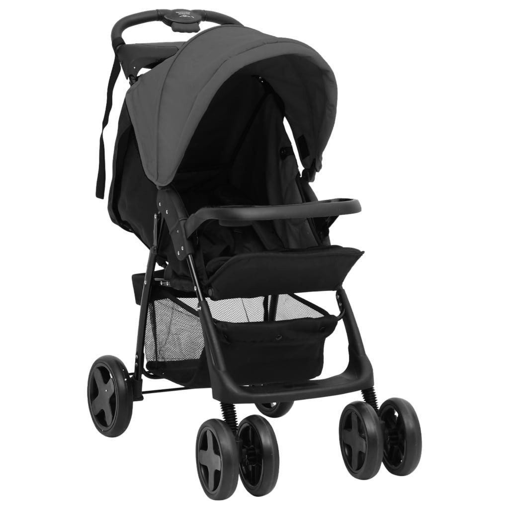 Kombi-Kinderwagen Kinderbuggy Kinderkarre mit Dach 2-in-1 KinderwagenDunkelgrau Schwarz