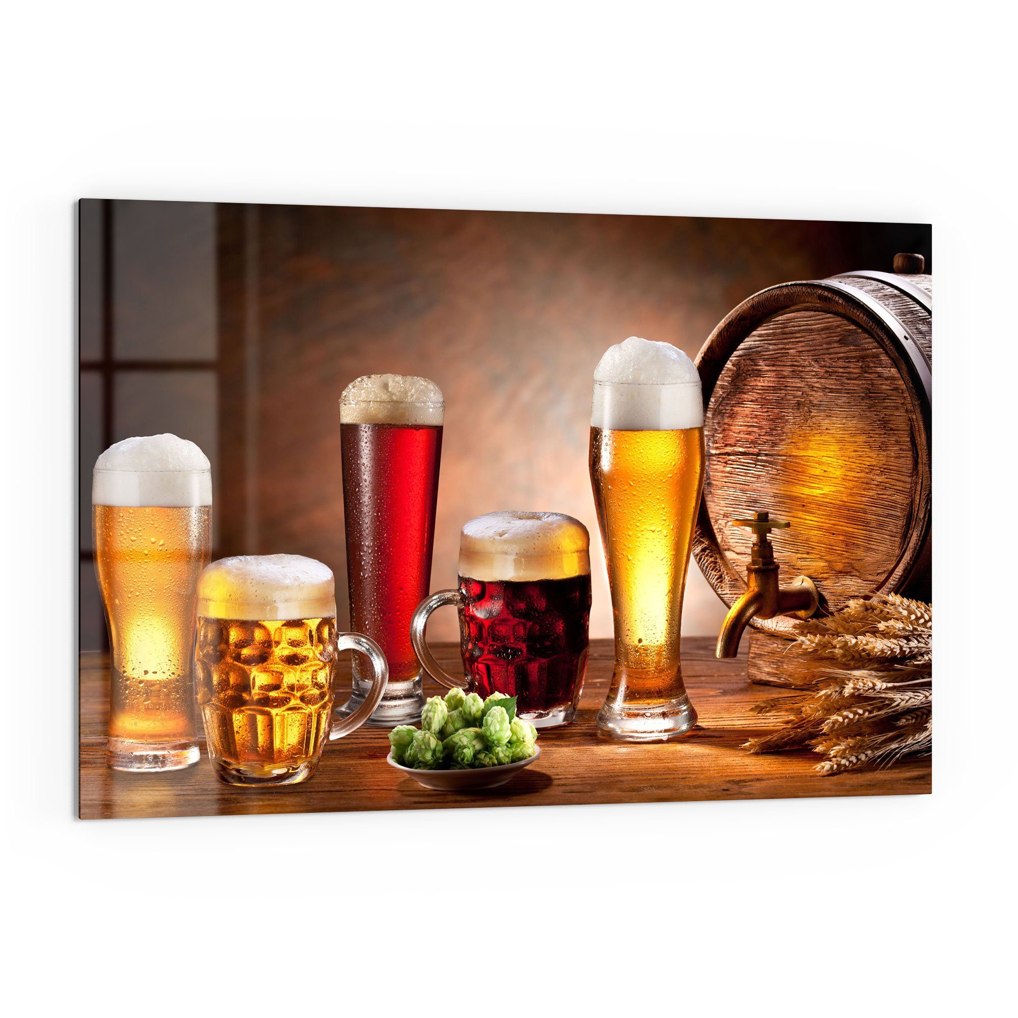 DEQORI Küchenrückwand 'Frisch gezapte Biere', Glas Spritzschutz Badrückwand Herdblende