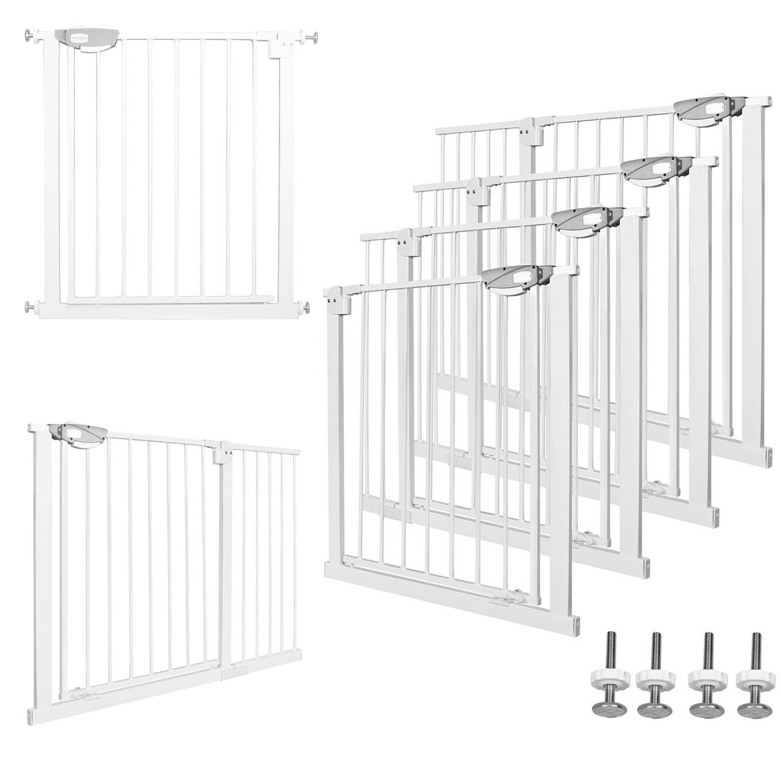 FIVMEN Treppenschutzgitter Türschutzgitter Treppengitter ohne bohren für Kindersicherheit, 76cm Hoch Weiß/Schwarz aus Metall