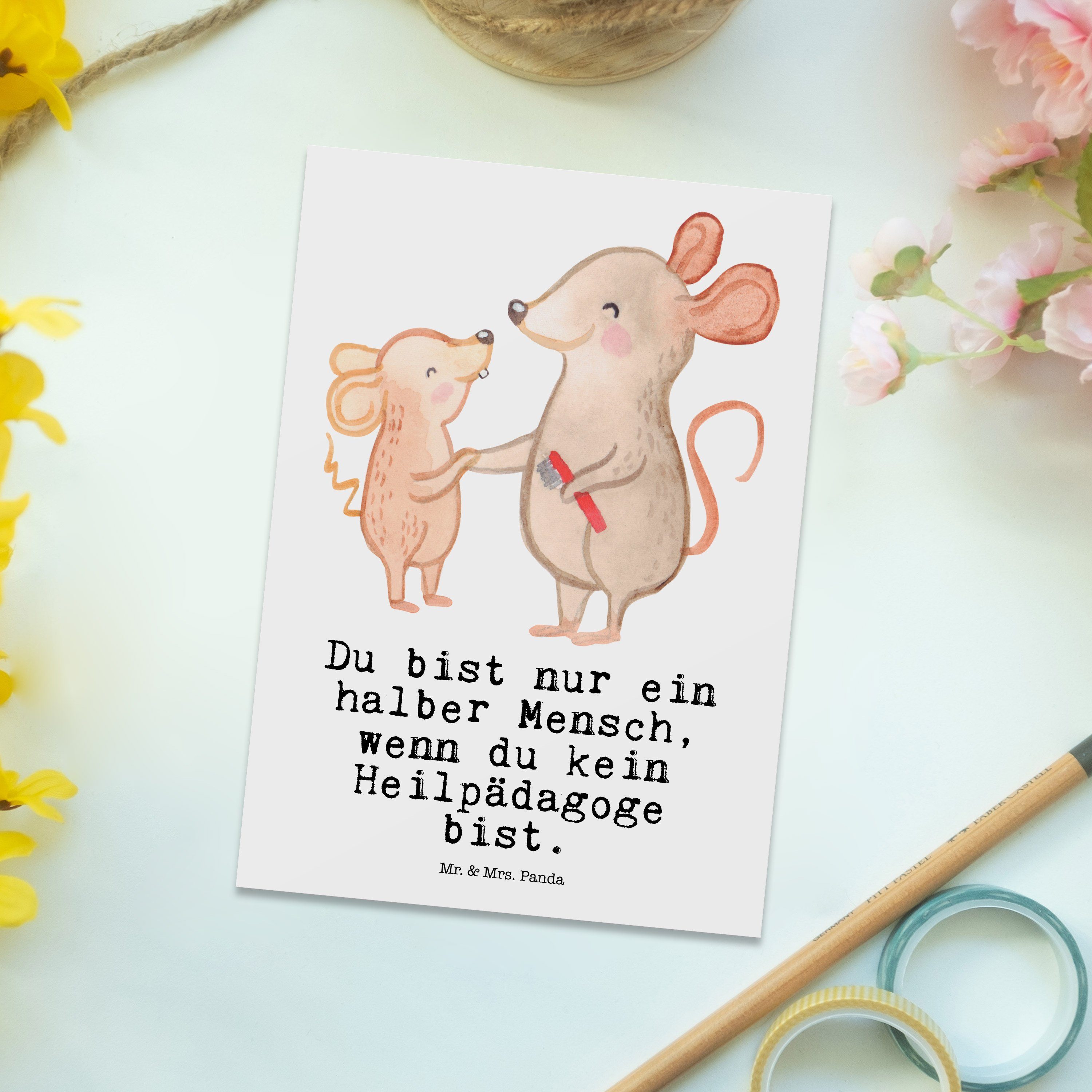 Panda - mit - He Kollege, Mr. Geschenk, Herz & Danke, Postkarte Jubiläum, Weiß Heilpädagoge Mrs.
