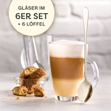 Cosumy Latte-Macchiato-Tasse 6 Latte Macchiato Gläser mit Löffel, Glas, warm
