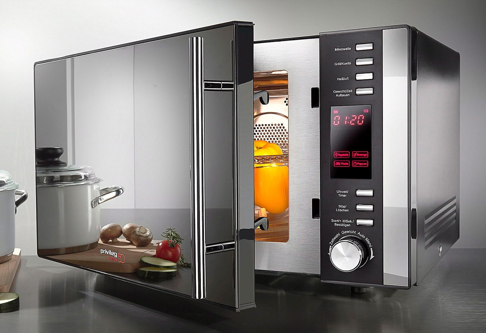 Privileg 3-in-1-Mikrowelle AC925EBL Edition 50, Heißluft und Grill, 25 Liter Garraum, 10 Automatikprogramme und 5 Leistungsstufen, 900 Watt - Privileg