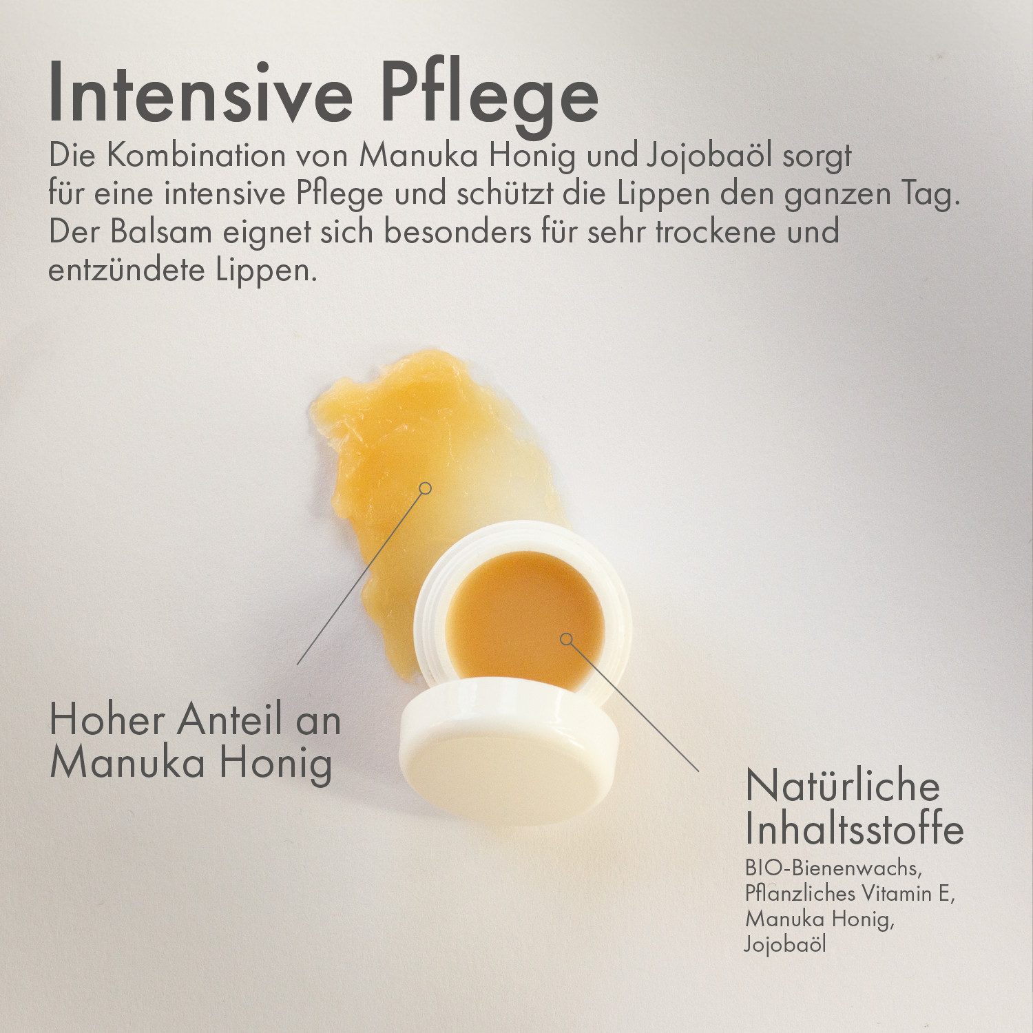 HC PRODUCTS Lippenbalsam Manuka Honig - natürliche Lippenpflege mit Bio-Bienenwachs, Pflegt trockene & spröde Lippen, spendet langanhaltende Feuchtigkeit
