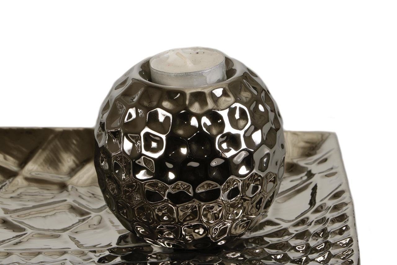 Silber, Almina Porzellan (4 Deko-Kerzenhalter, Kerzenleuchter Kerzenständer, St) 3-er,
