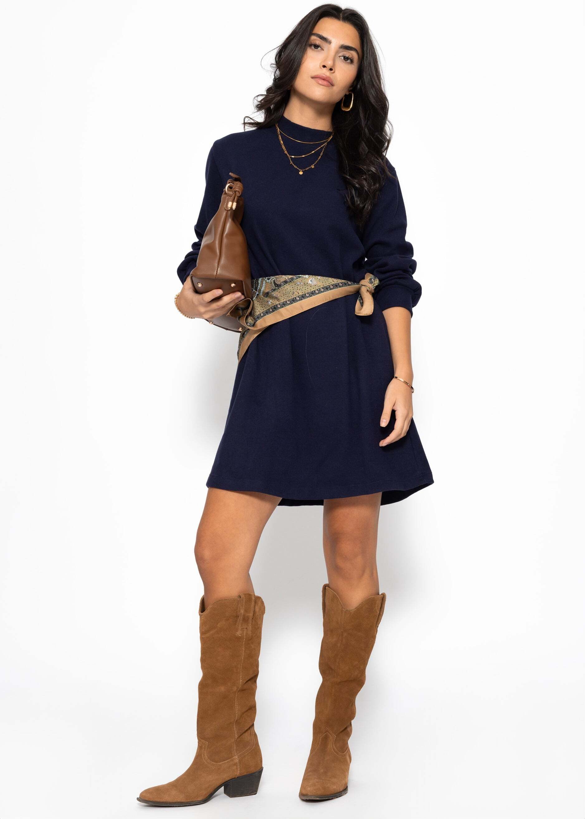 SASSYCLASSY Minikleid Sweatkleid mit Stehkragen für Damen Lässiges Kleid im günstig online kaufen