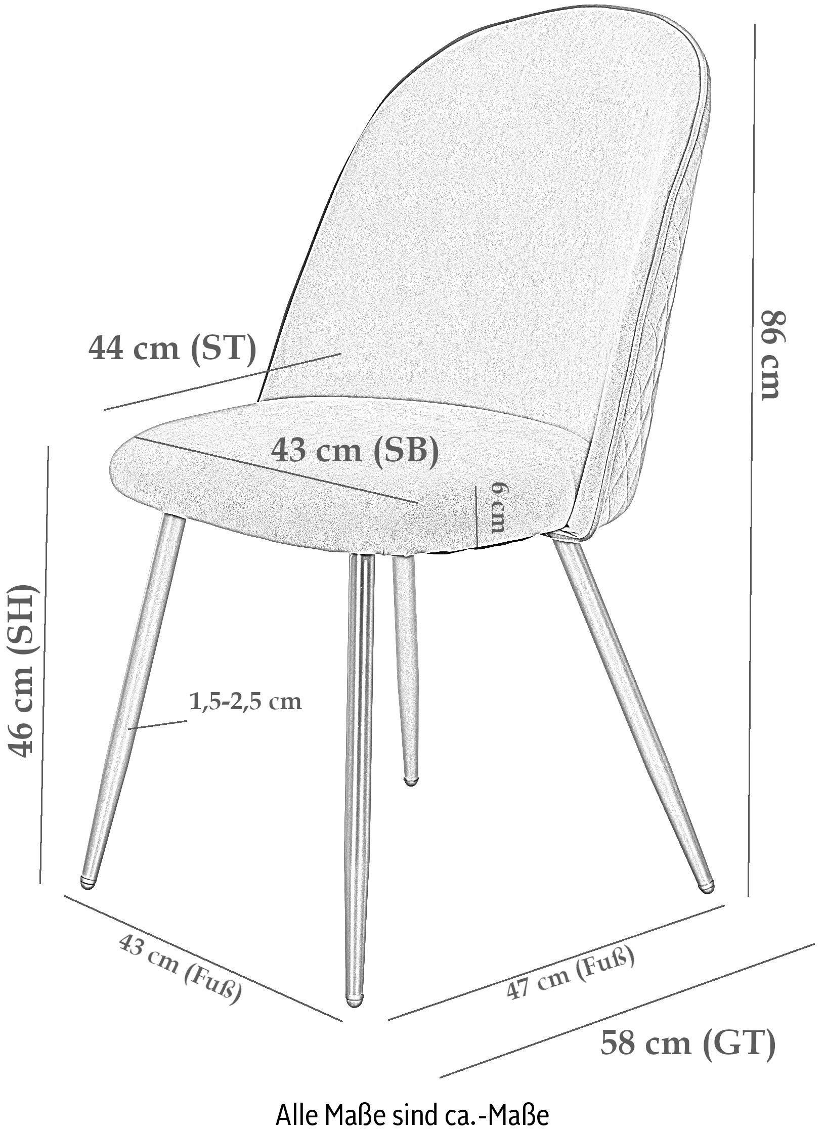 HELA 4-Fußstuhl SHIRIN außen (Set, Grau mit St), 2 | Rücken Grau Rautensteppung