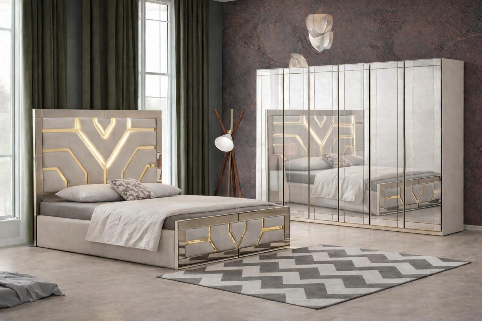 JVmoebel Schlafzimmer-Set Stilvolles 2-tlg. Schlafzimmer-Set mit Bett und Kleiderschrank, (2-tlg), Made in Europa