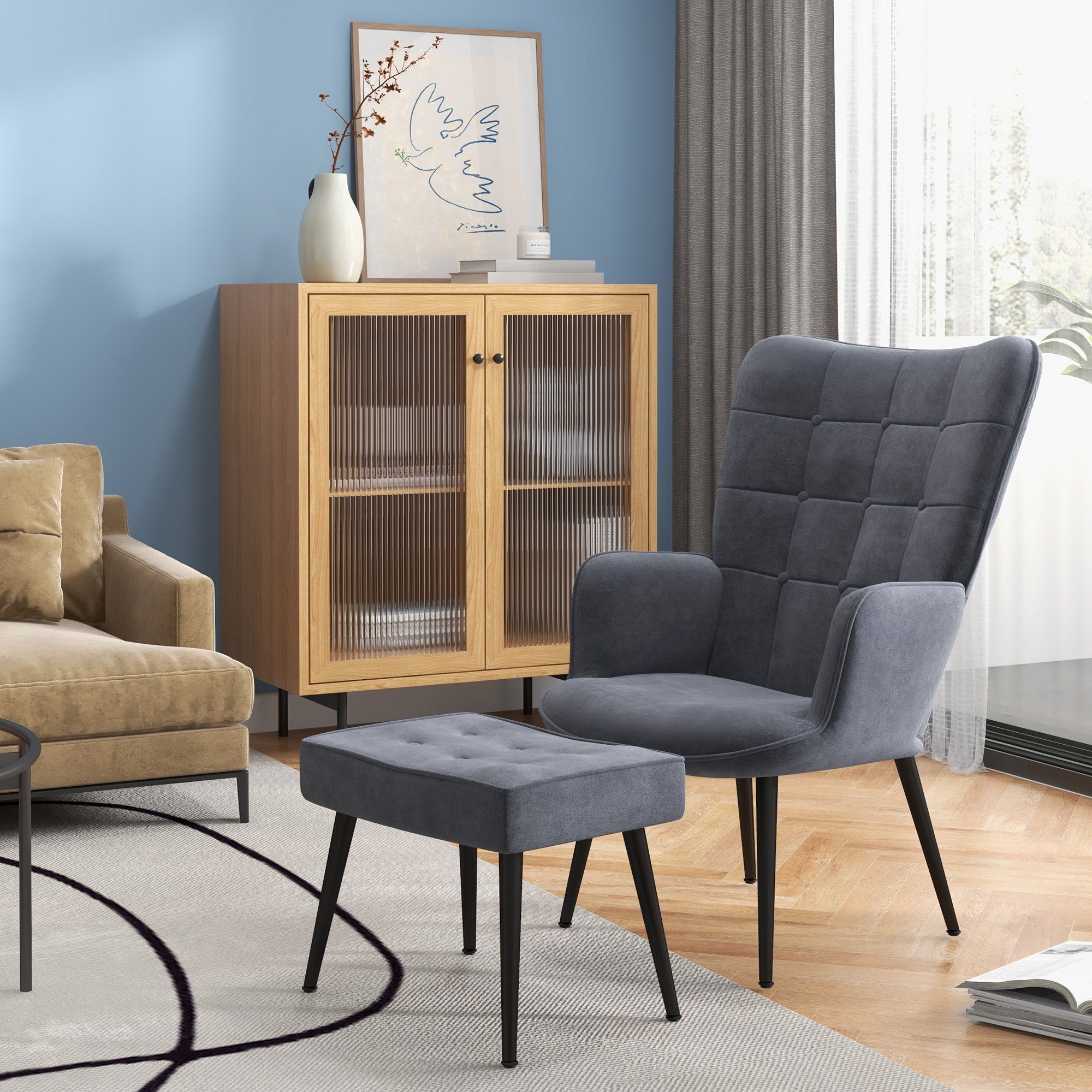 HOMCOM Relaxsessel Loungesessel mit Hocker, Armlehnstuhl mit Stahlbeine (Re günstig online kaufen