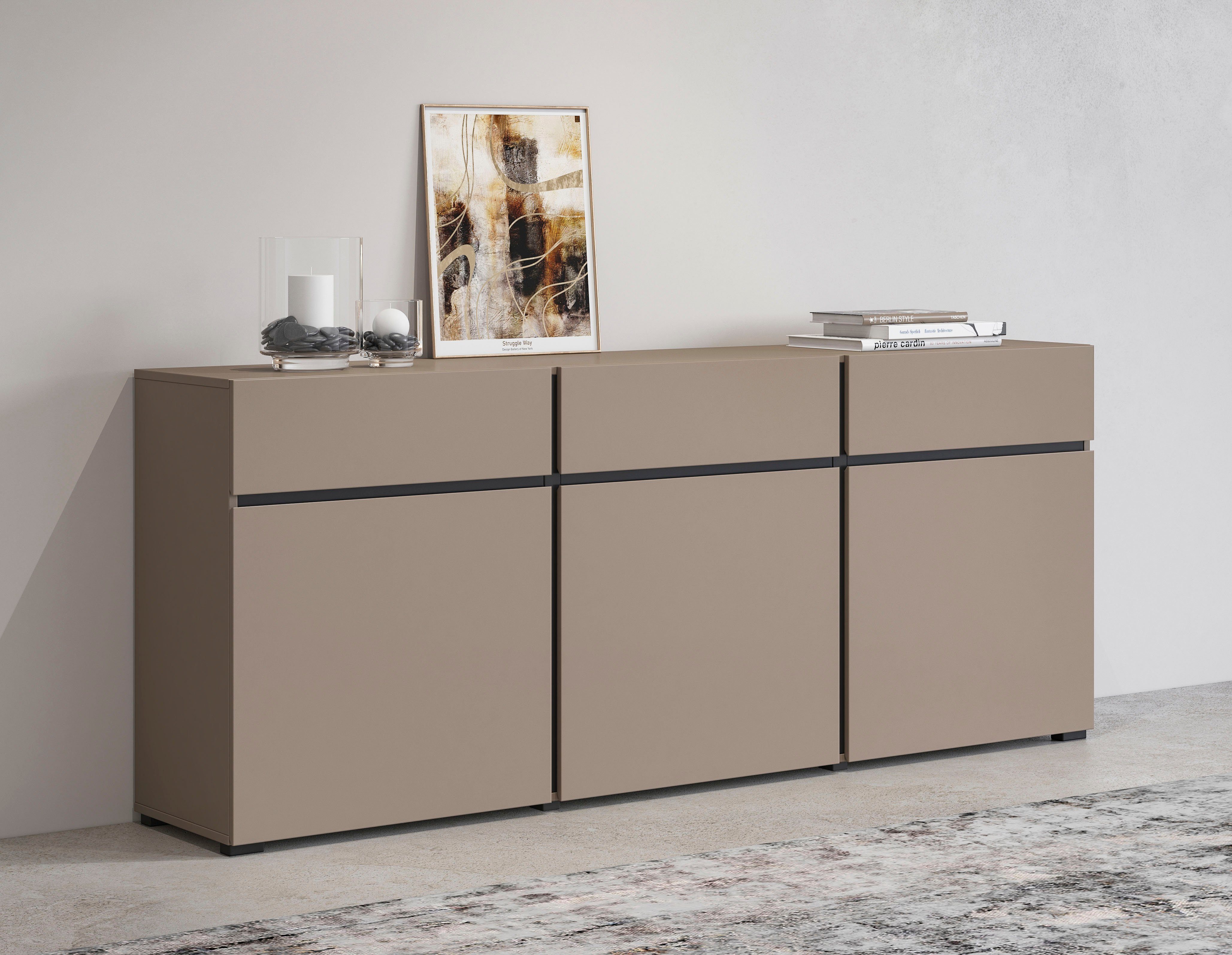 Kommode Cross,Breite 180 cm, moderne grifflose Kommode,3 Türen/3 Schubkästen