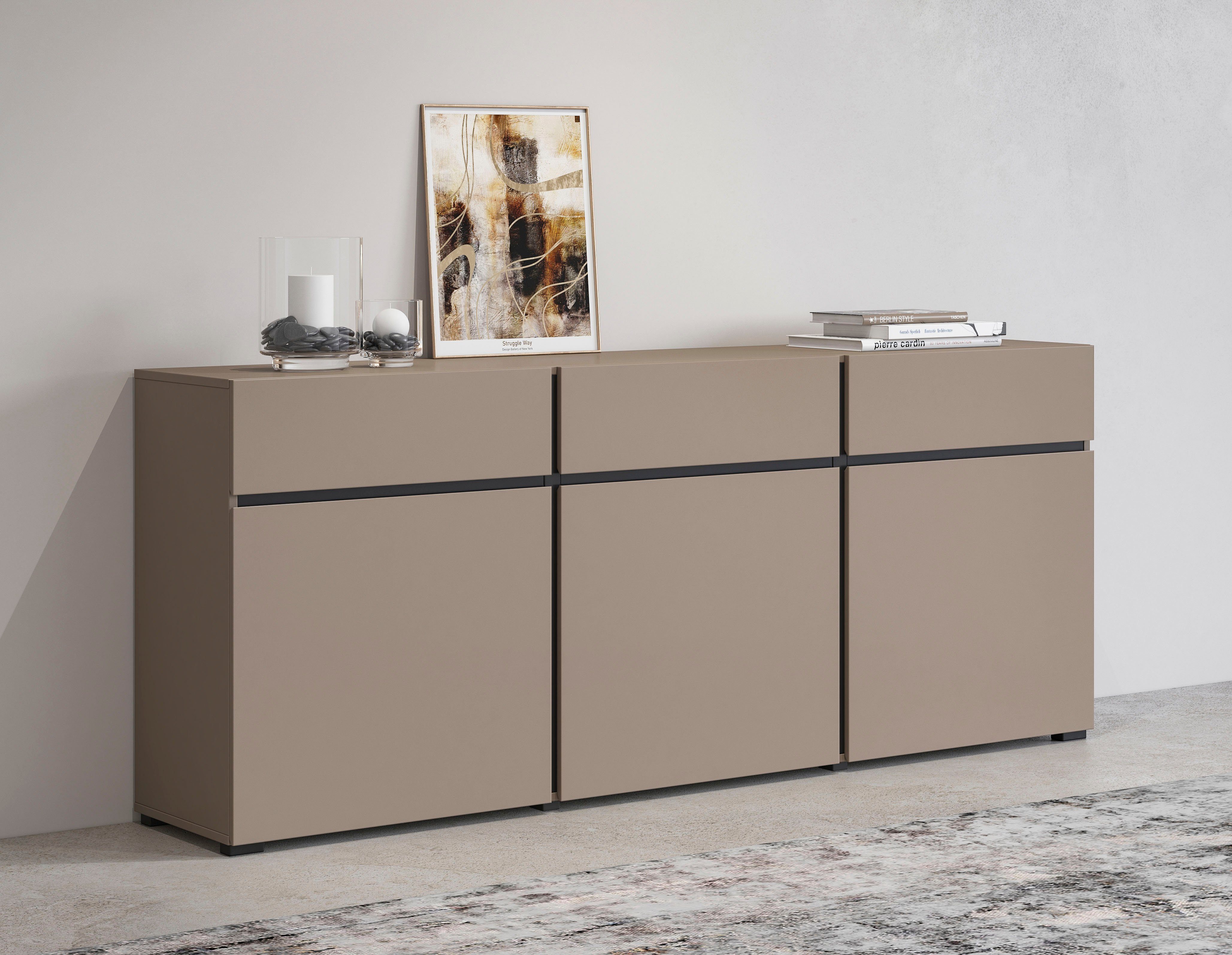 INOSIGN Sideboard Cross,Breite 180 cm, moderne grifflose Kommode,3 Türen/3 Schubkästen, Schubladenschrank mit viel Stauraum, Einlegeböden verstellbar