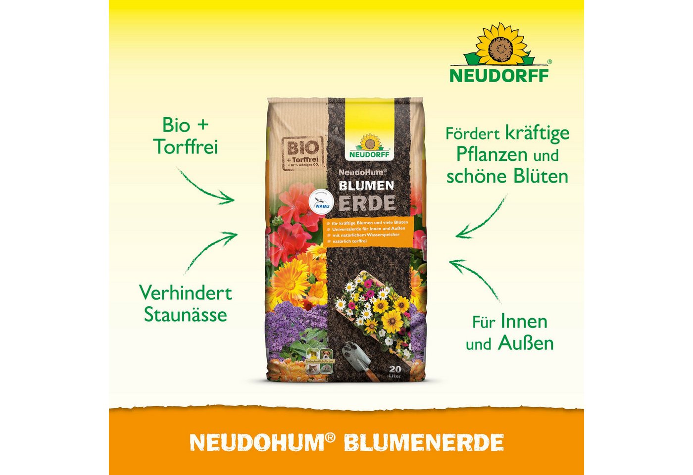 Thumbnail - Neudorff Blumenerde NeudoHum Bio BlumenErde 20 Liter, (Torffreie Bio Erde, für Innen und Außen, Blumenerde Zimmerpflanze...
