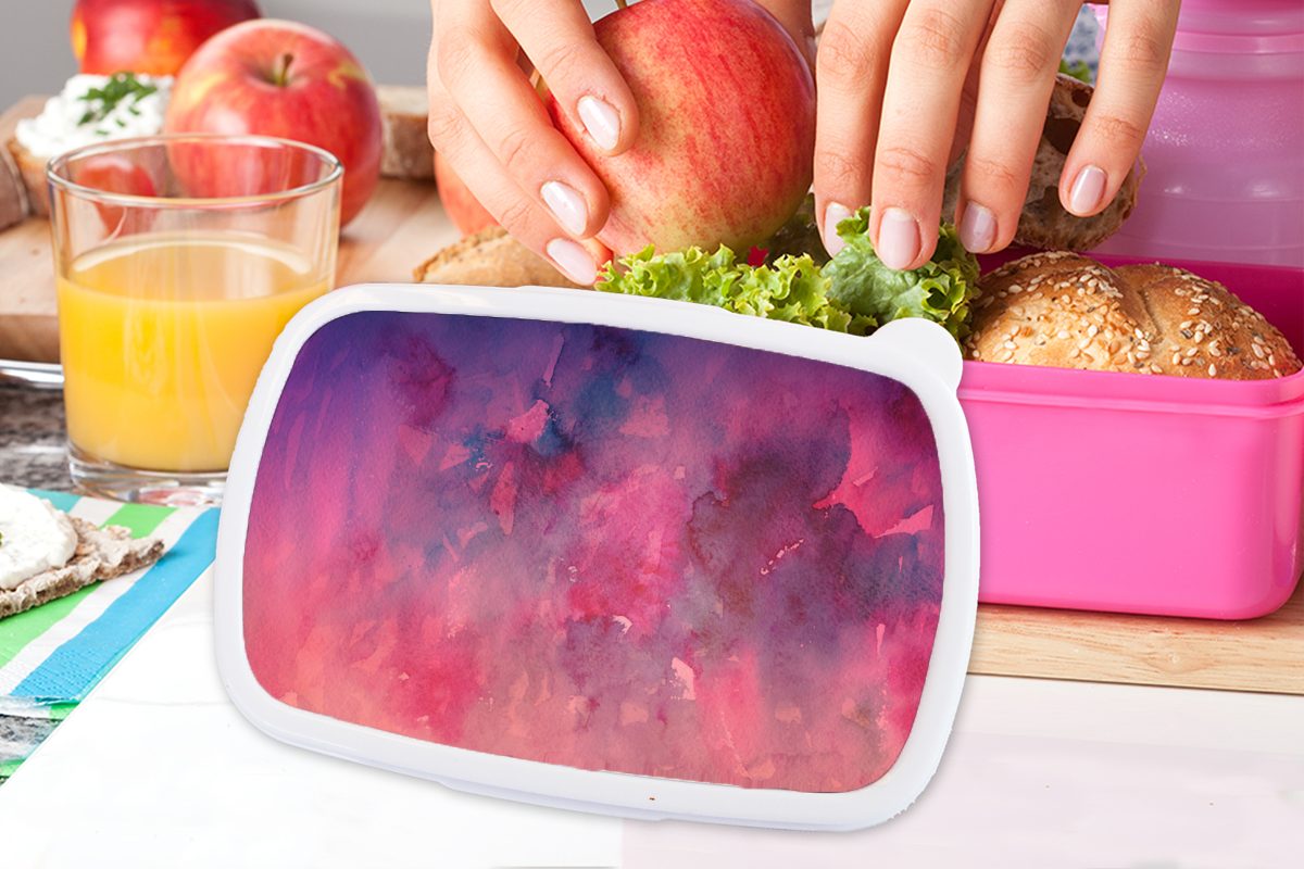 MuchoWow Lunchbox Aquarell - Snackbox, Erwachsene, Kinder, Rot, Brotbox Kunststoff, Brotdose (2-tlg), für Kunststoff Rosa Mädchen, 