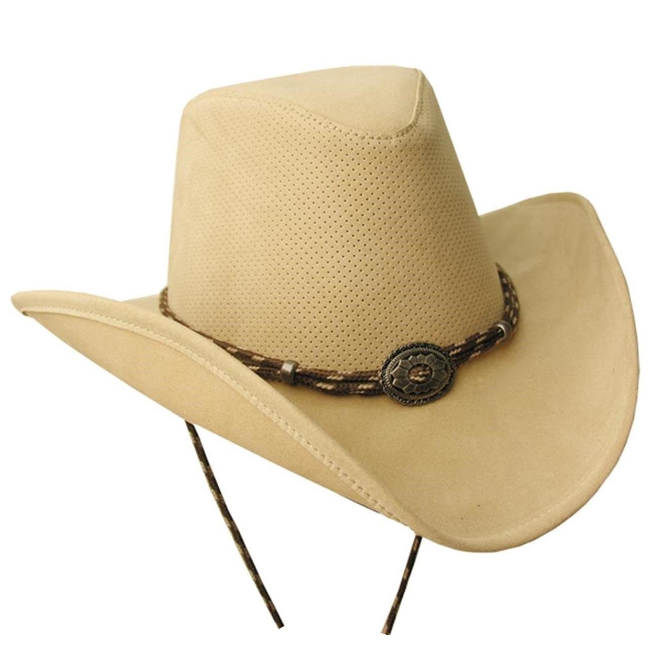 Outbacker Cowboyhut Outdoor Sommerhut in veganem Leder super leicht und luftig inkl. Kinnb