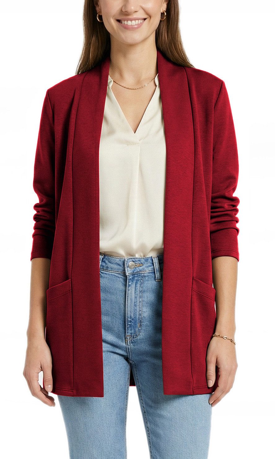 dy_mode Cardigan Damen Cardigan Langarm Übergangsjacke Blazer-Ersatz in Unifarben, offen getragen