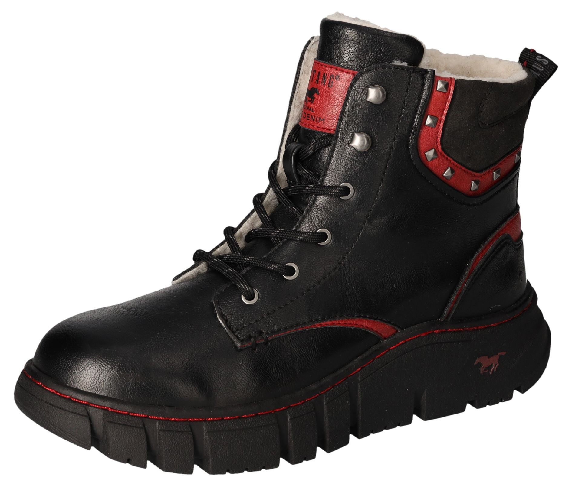 Mustang Shoes Winterboots, Plateau, Schnürboots, Stiefelette mit Kontrastbesatz und -naht