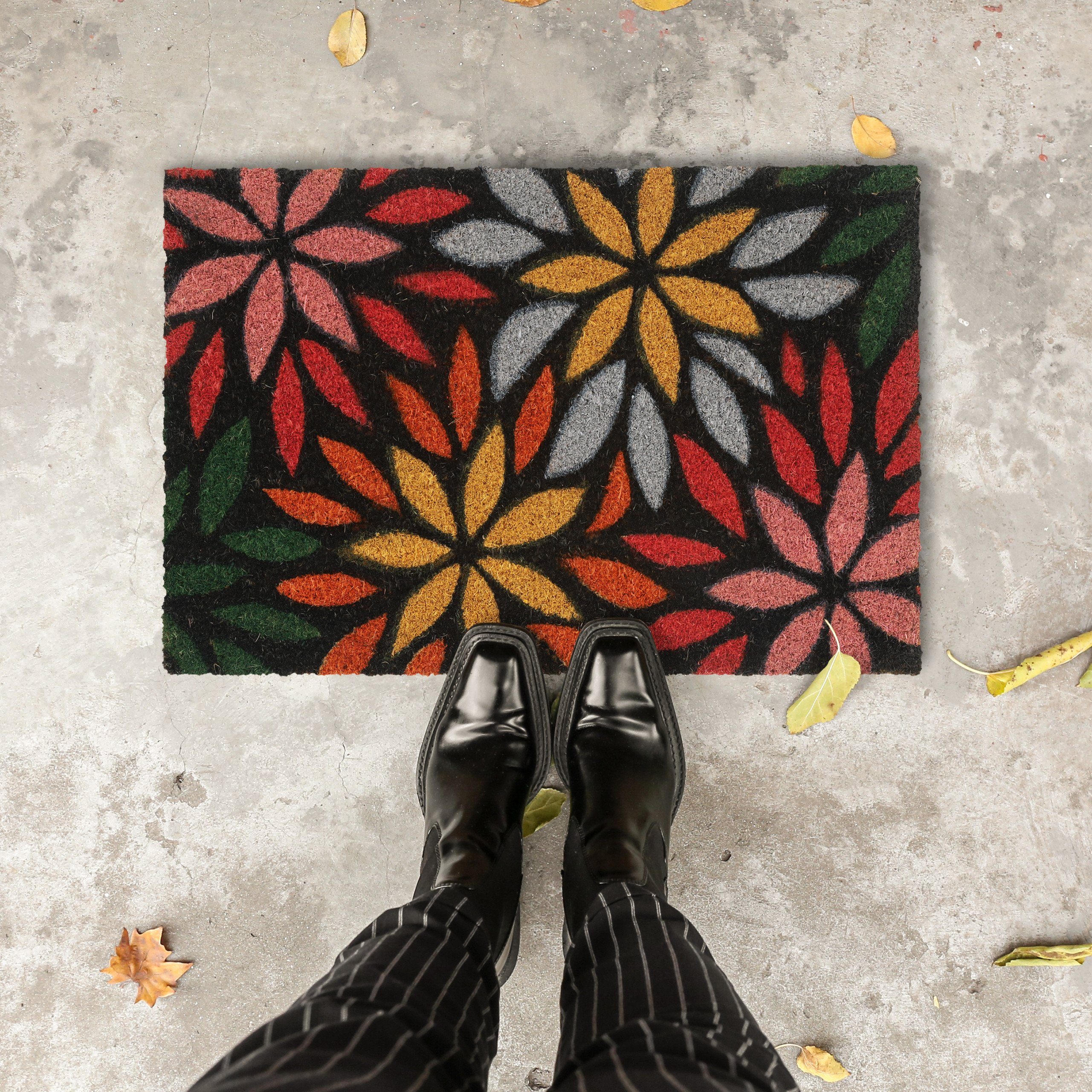 relaxdays Fußmatte Kokos Fußmatte mit Blumenmotiv, Höhe: 15 mm günstig online kaufen