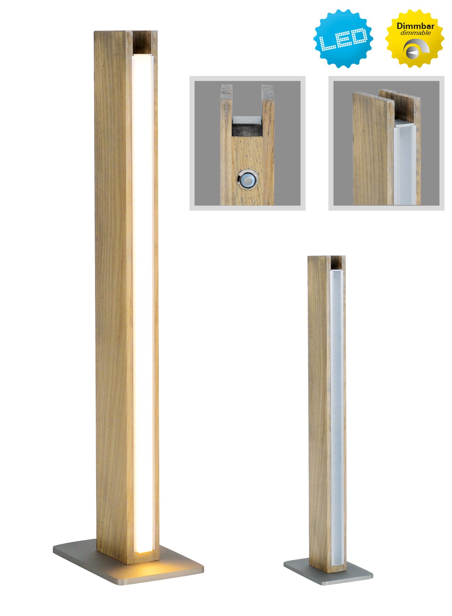 näve LED Tischleuchte Straight, Dimmfunktion, LED fest integriert, Warmweiß, dimmbar, Holzkorpus aus Esche, H: 51cm, LED warmweiß, Zuleitung 120cm