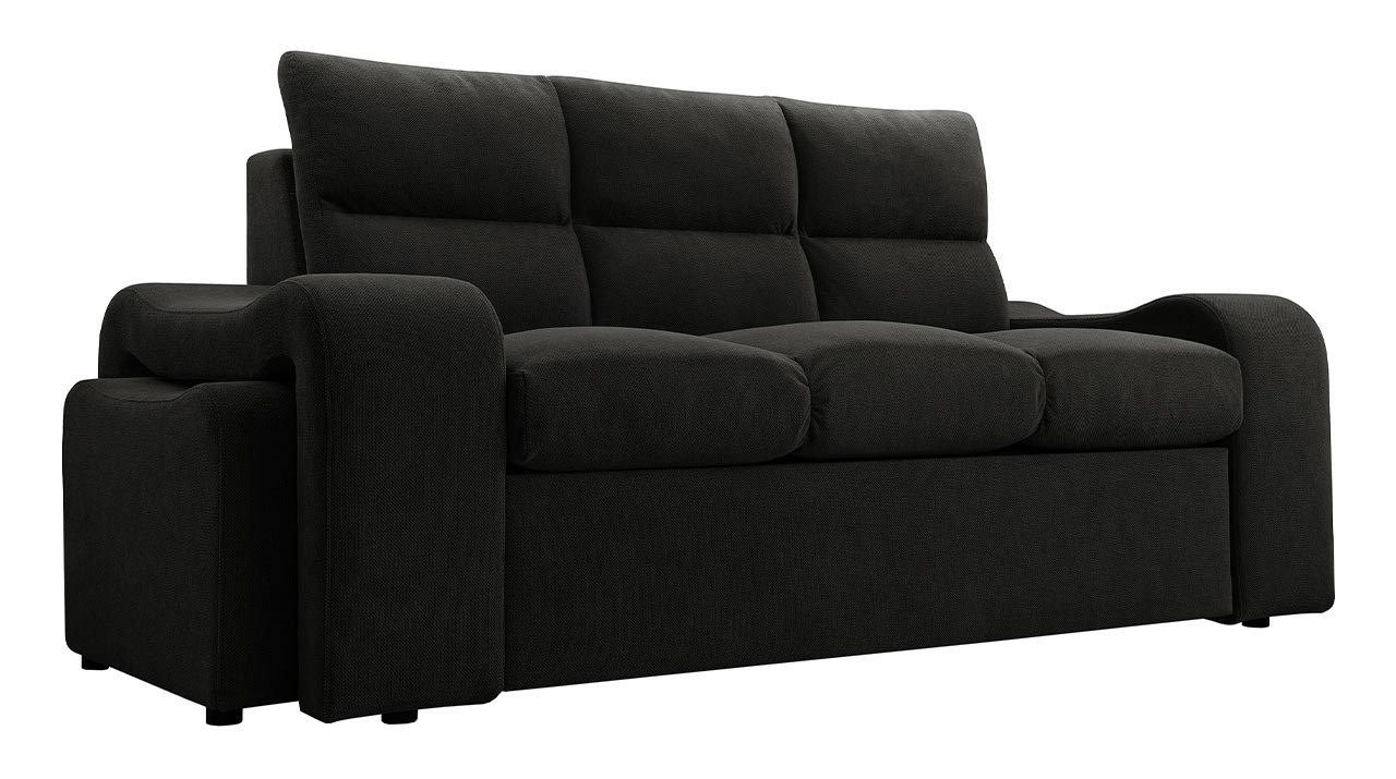 einer zwei Curio auf Sitzpuffs, VASTO, Wellenfeder Sofa MÖBEL Stil, MKS im Dreisitzer modernen Schwarz mit
