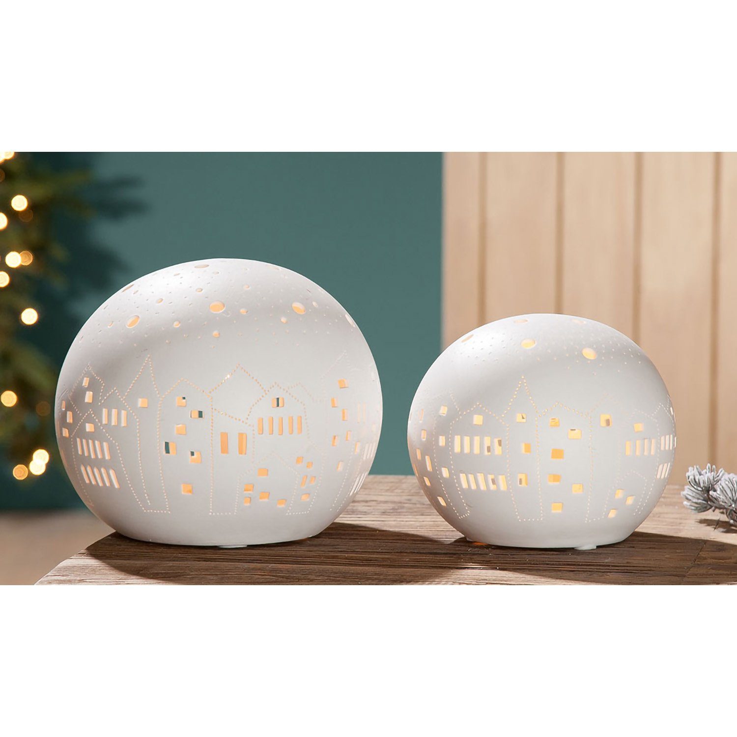 GILDE Tischleuchte GILDE Lampe Kugel City - weiß - H. 15,5cm x B. 18cm günstig online kaufen