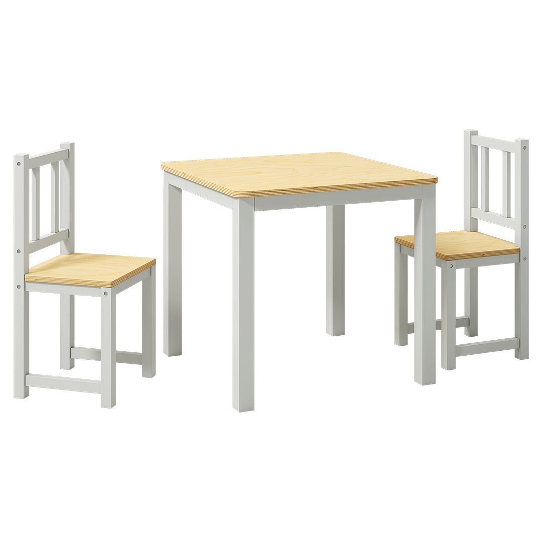 Bellabino Kindersitzgruppe Sora, (2 Stühle und 1 Tisch), Holzsitzgruppe aus Massivholz, abgerundete Ecken, Grau/Natur
