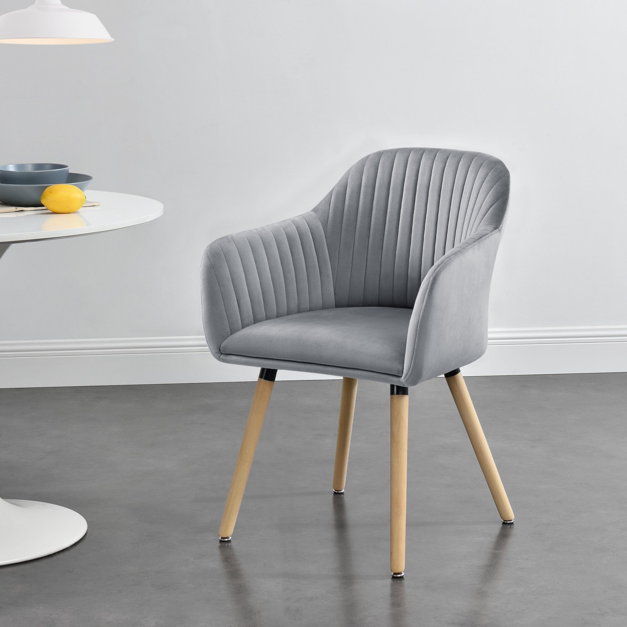 en.casa Polsterstuhl, »Dover« Esszimmerstuhl Sessel mit Armlehne Hellgrau günstig online kaufen