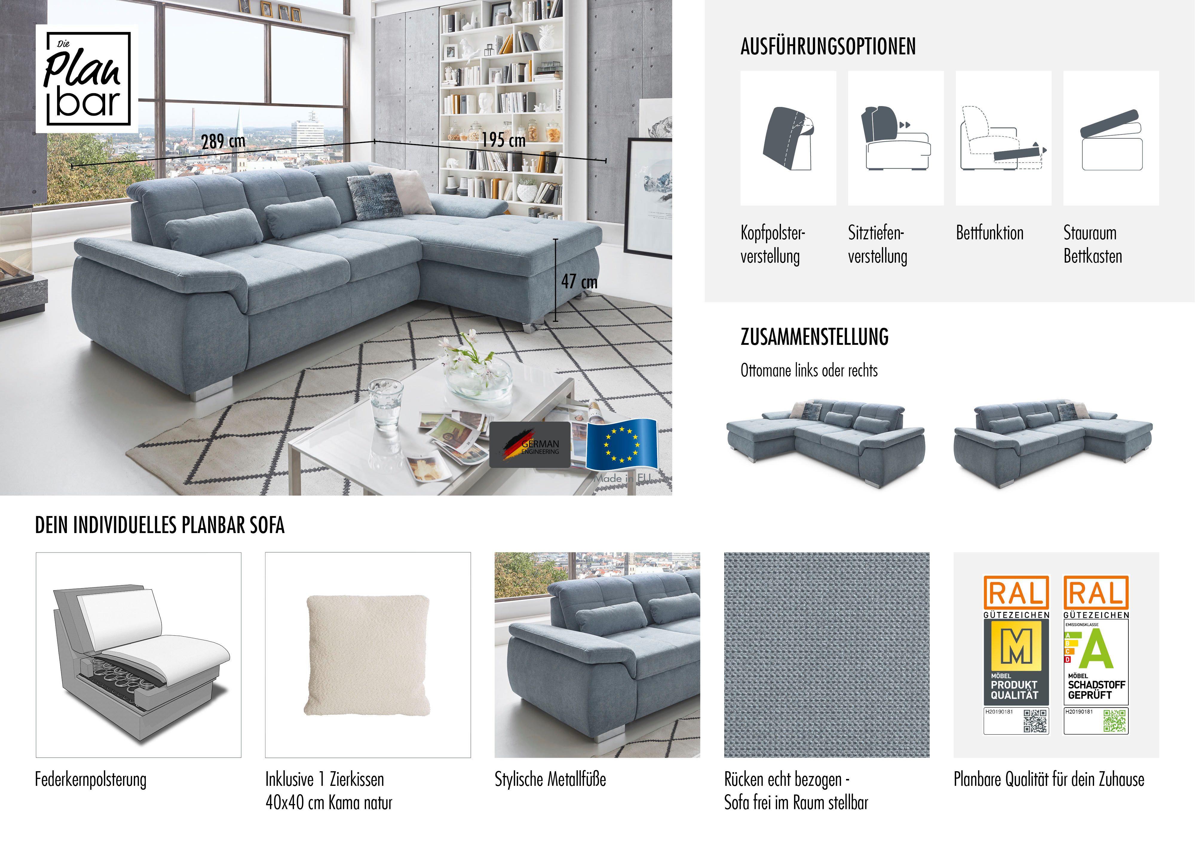 Die PlanBar Ecksofa "MP-IN16037 L-Form mit Federkern-Polsterung", mit Sitzt günstig online kaufen