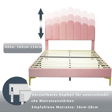 Flieks Polsterbett, Doppelbett mit Finger-Form-Kopfteil und Lattenrost 140x200cm Samtstoff
