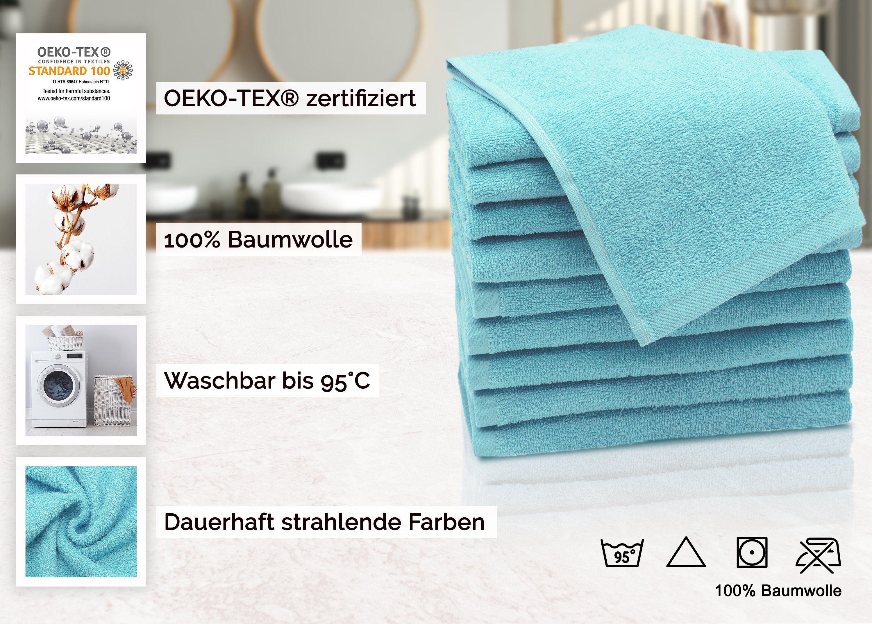 ZOLLNER Gästehandtücher, 30 Farben Walkfrottier Baumwolle, bis x alle 50 waschbar 100% azur (10-St), 95°C cm