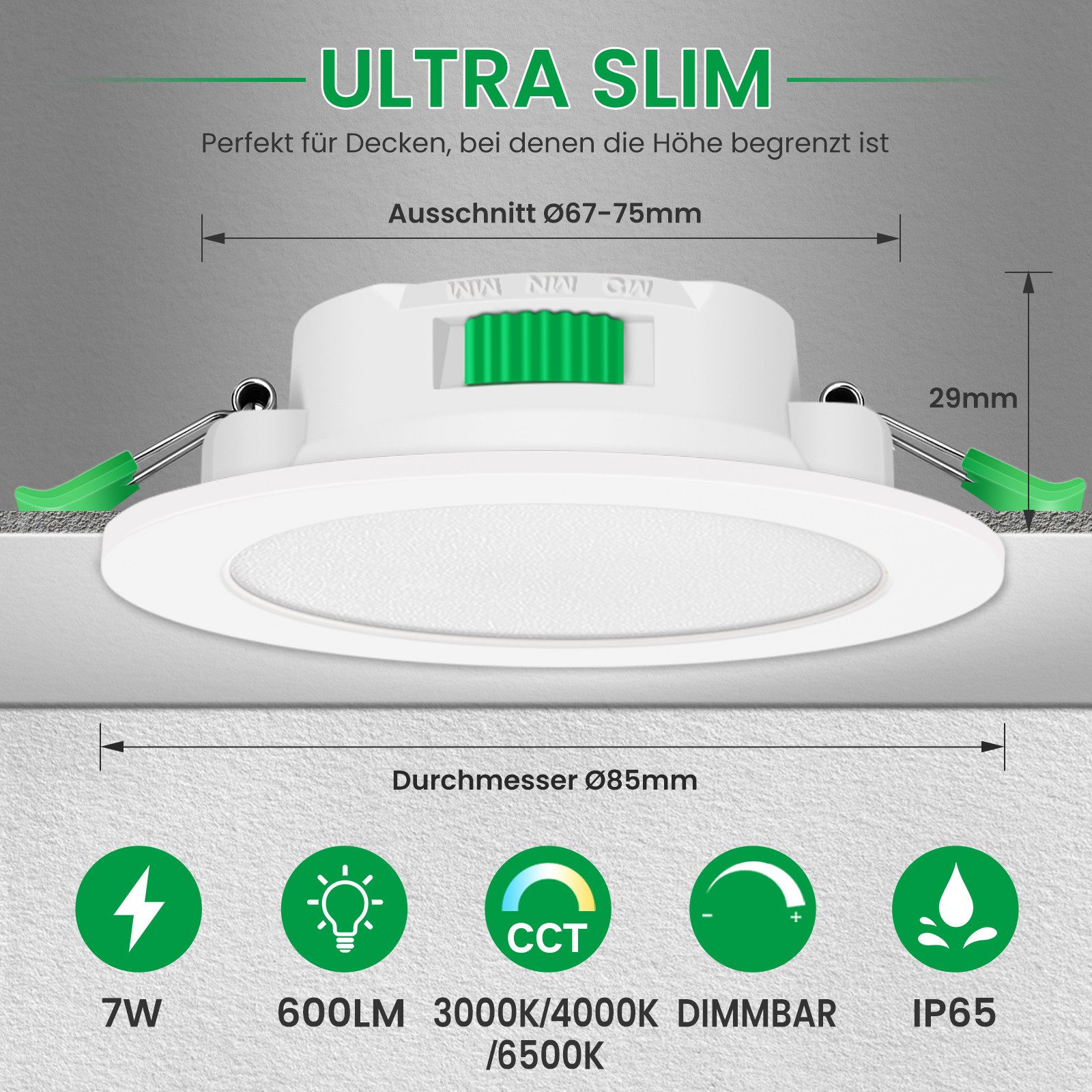 ALUSSO LED Einbaustrahler 6er-Set, 68mm 7W LED Einbaustrahler, Decken Leuch günstig online kaufen